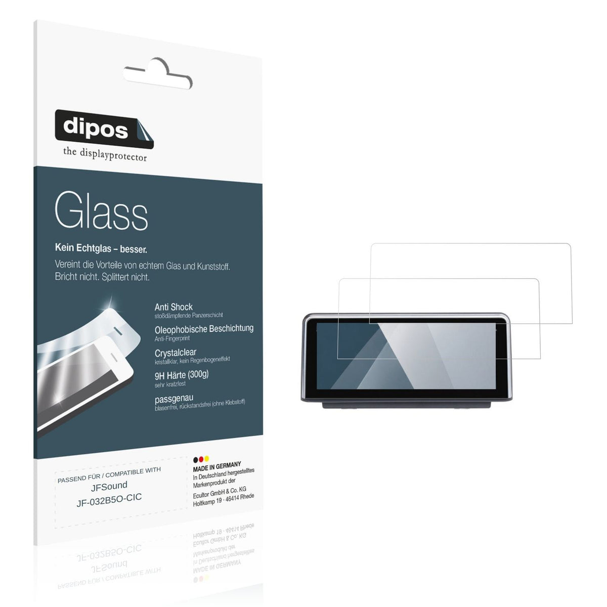 Klare Displayschutzfolie von dipos passend für JFSound JF-032B5O-CIC, 9H kratzfest und blasenfrei montiert