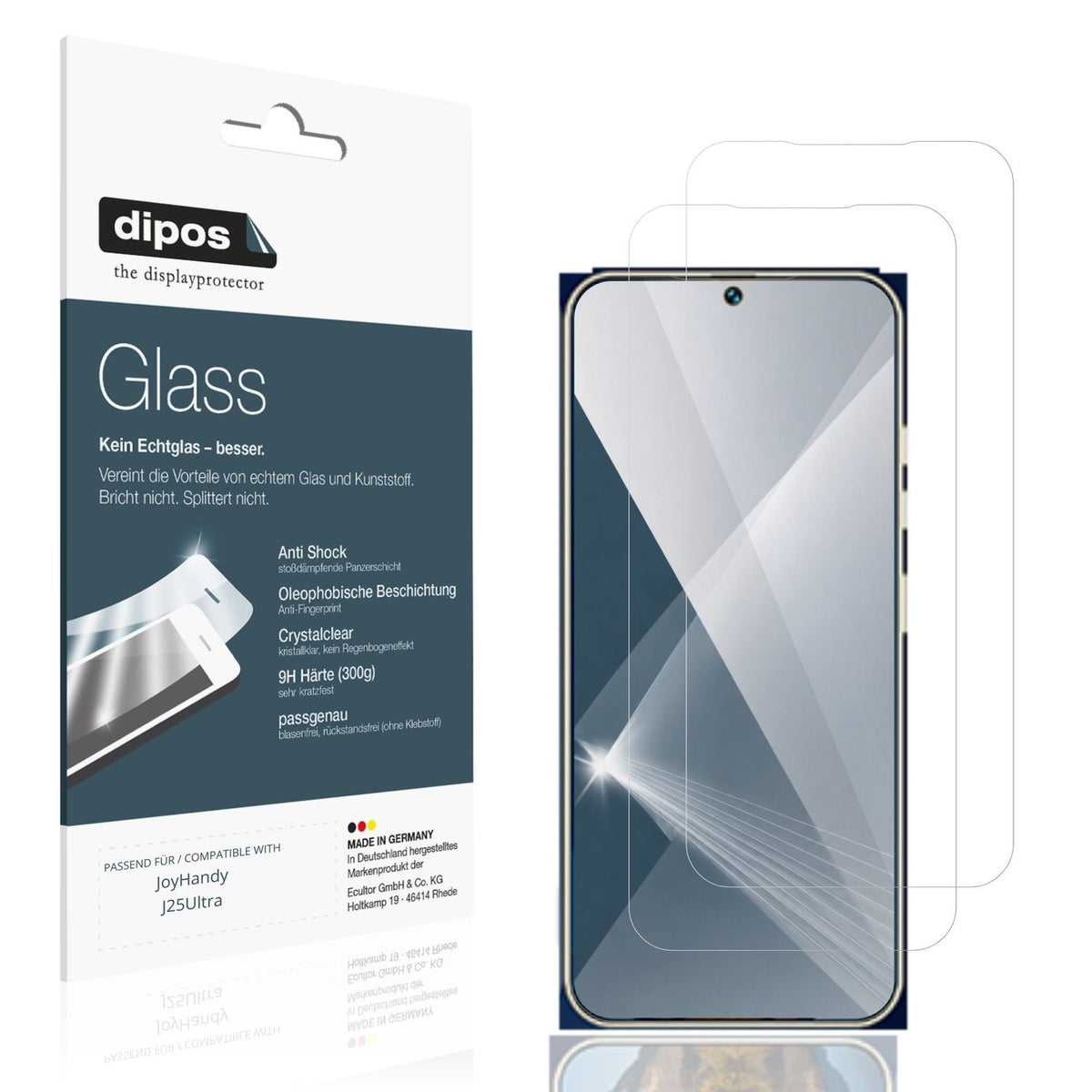 Klare Displayschutzfolie von dipos passend für JoyHandy J25Ultra, 9H kratzfest und blasenfrei montiert