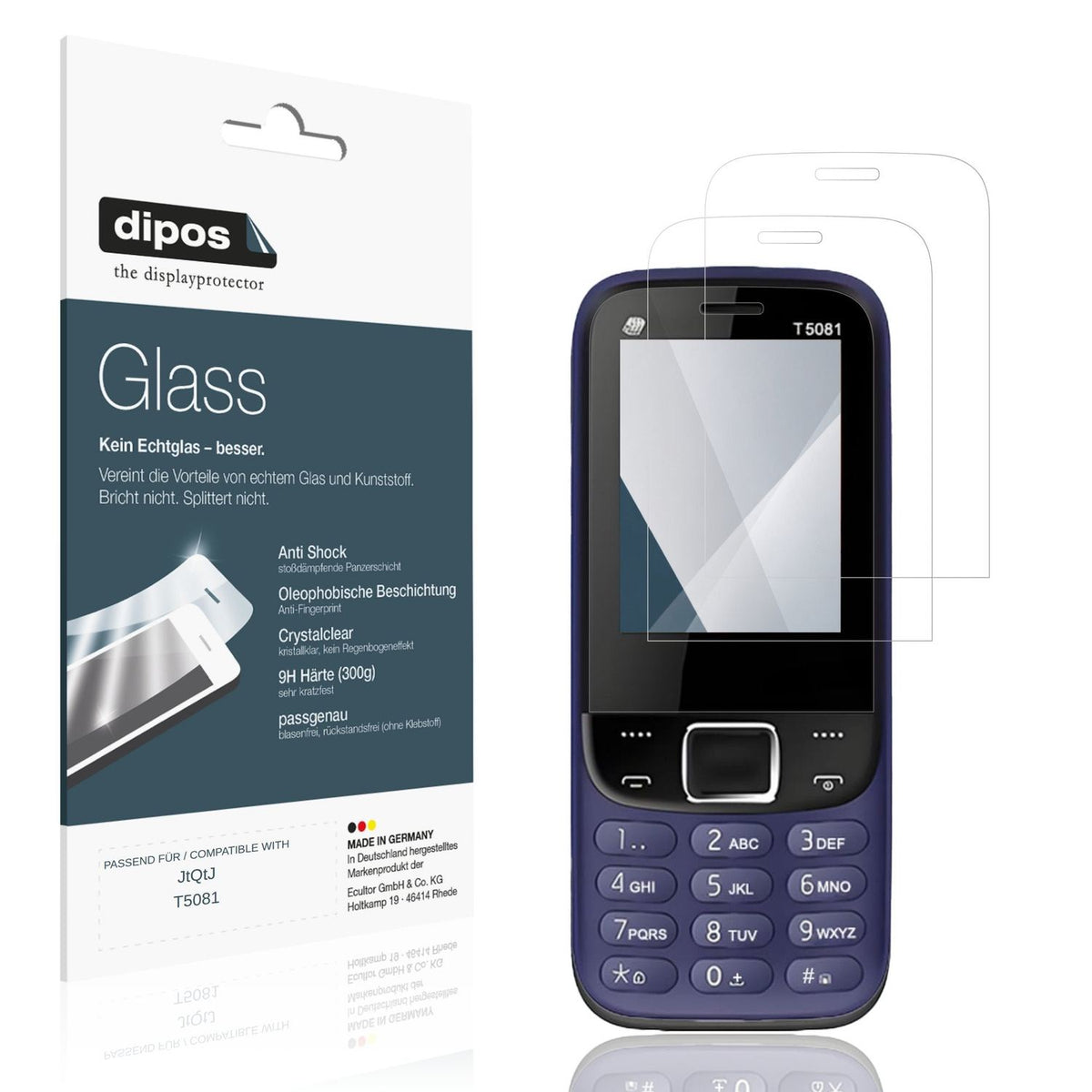 Klare Displayschutzfolie von dipos passend für JtQtJ T5081, 9H kratzfest und blasenfrei montiert