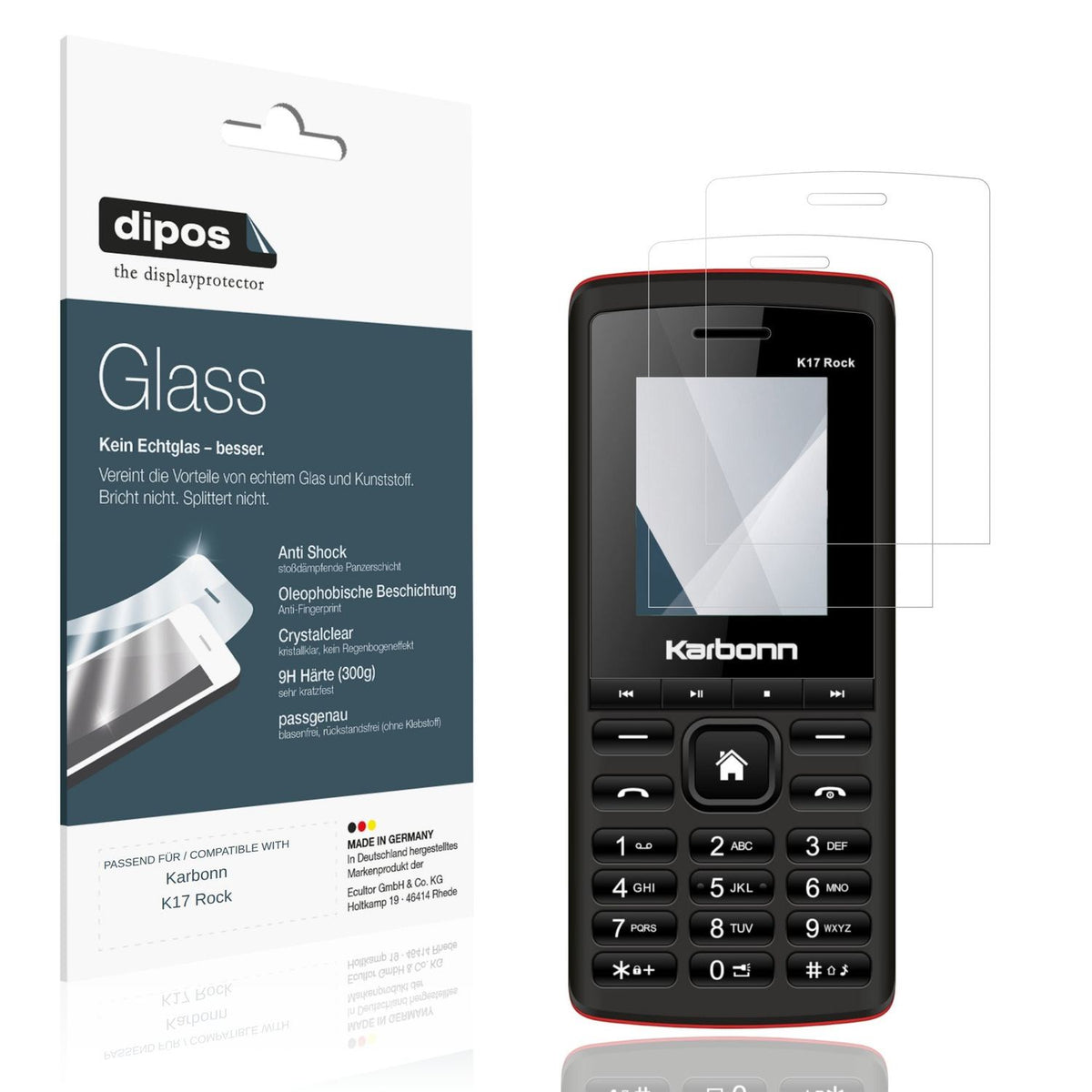 Klare Displayschutzfolie von dipos passend für Karbonn K17 Rock, 9H kratzfest und blasenfrei montiert