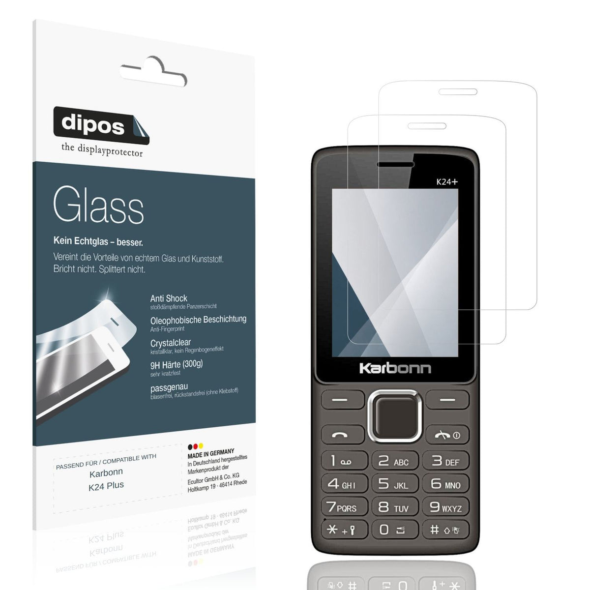 Klare Displayschutzfolie von dipos passend für Karbonn K24 Plus, 9H kratzfest und blasenfrei montiert