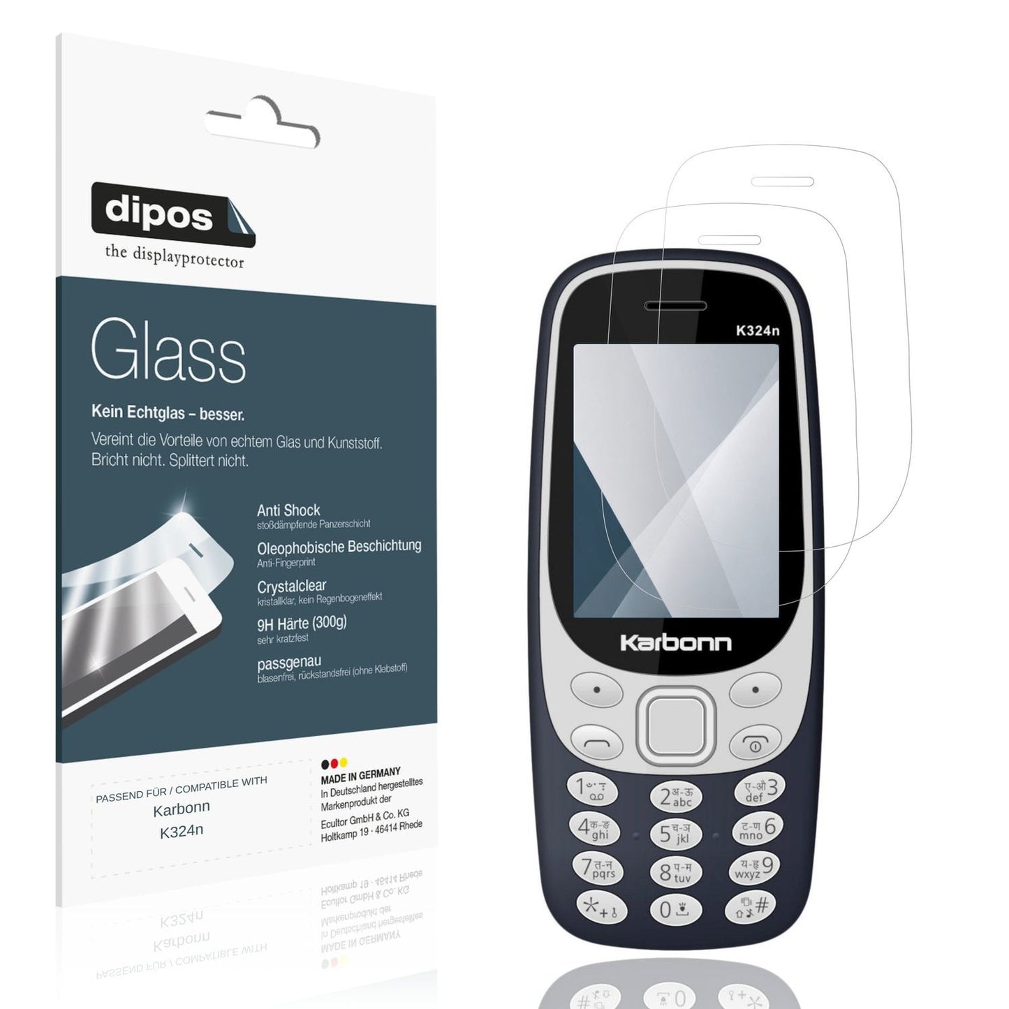 Klare Displayschutzfolie von dipos passend für Karbonn K324n, 9H kratzfest und blasenfrei montiert