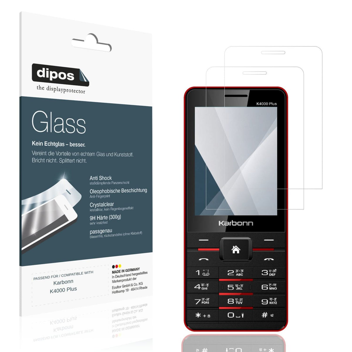 Klare Displayschutzfolie von dipos passend für Karbonn K4000 Plus, 9H kratzfest und blasenfrei montiert