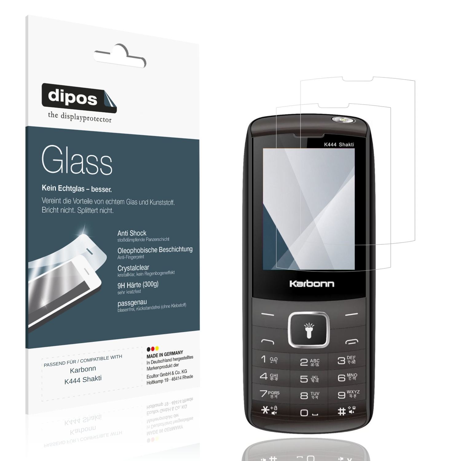 Klare Displayschutzfolie von dipos passend für Karbonn K444 Shakti, 9H kratzfest und blasenfrei montiert