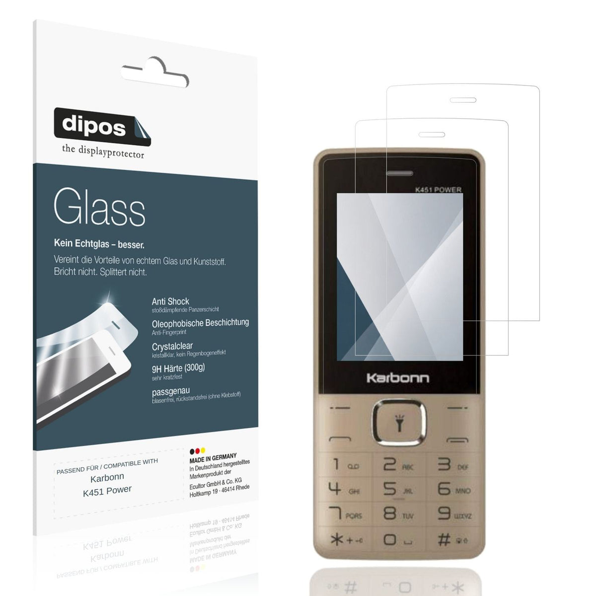 Klare Displayschutzfolie von dipos passend für Karbonn K451 Power, 9H kratzfest und blasenfrei montiert