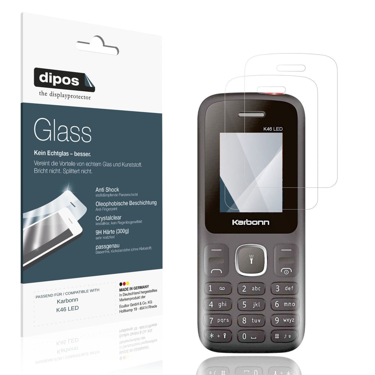 Klare Displayschutzfolie von dipos passend für Karbonn K46 LED, 9H kratzfest und blasenfrei montiert