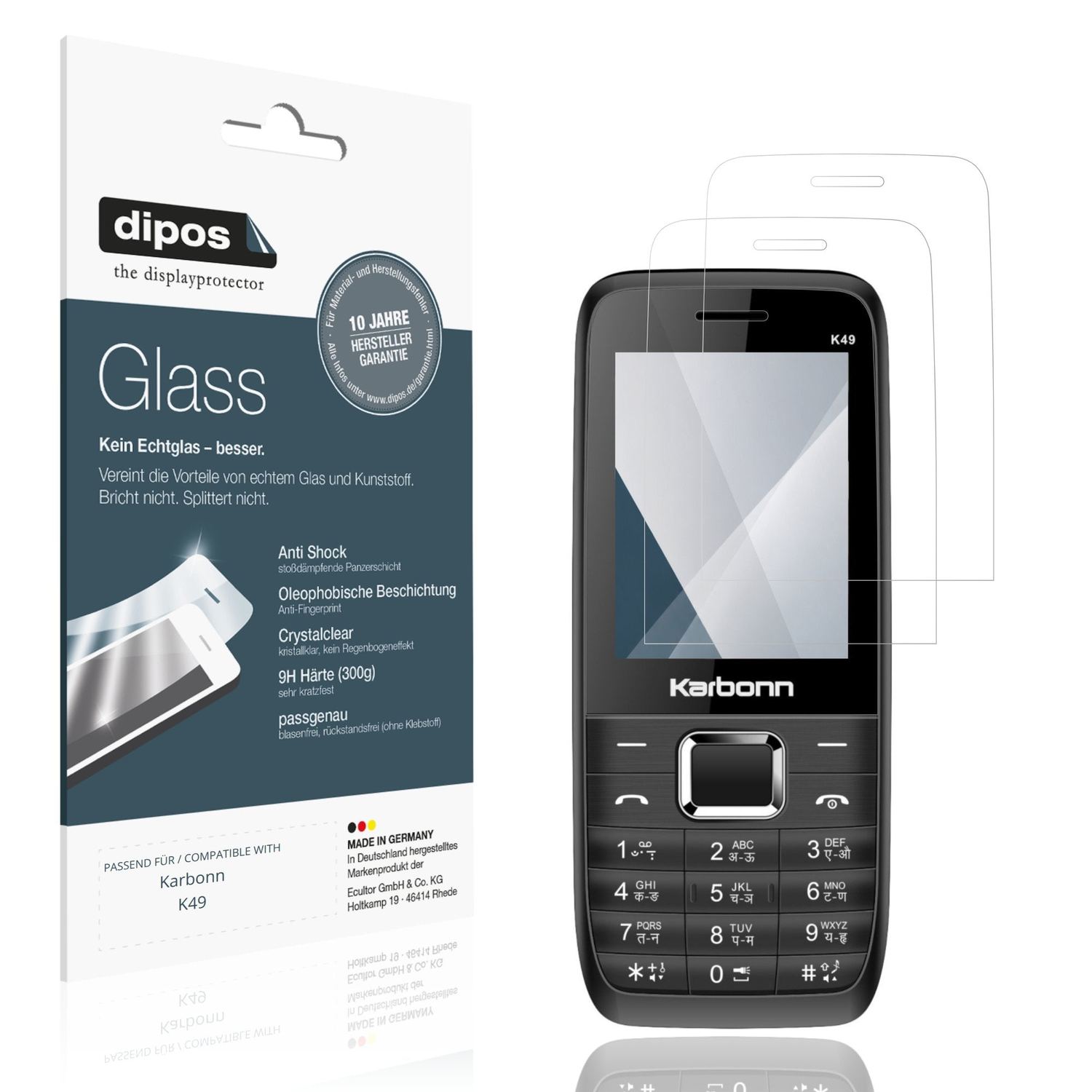 Klare Displayschutzfolie von dipos passend für Karbonn K49, 9H kratzfest und blasenfrei montiert