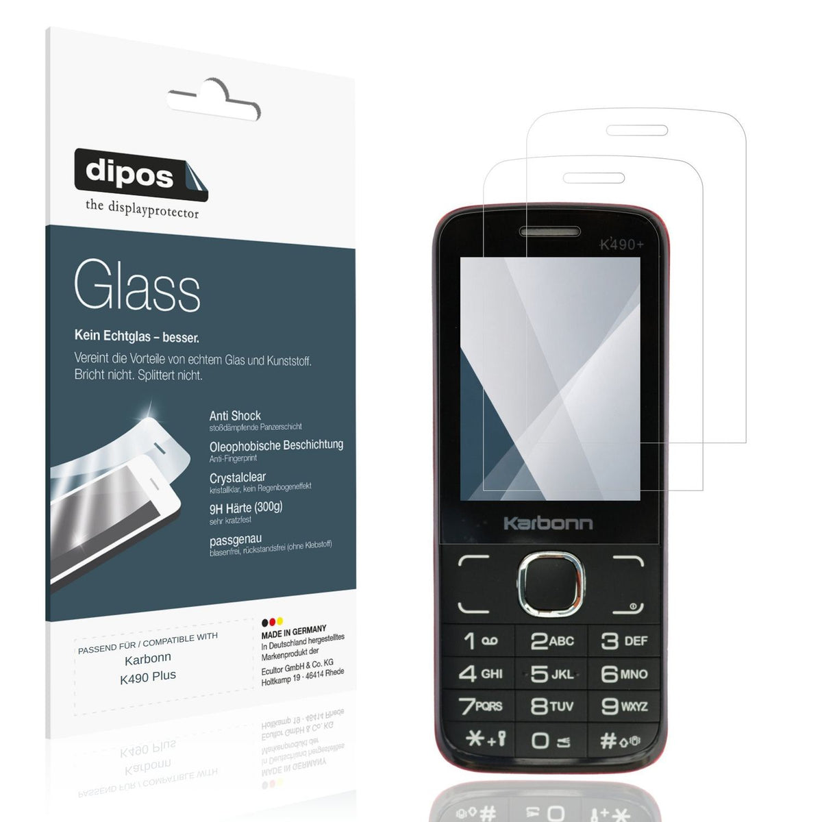 Klare Displayschutzfolie von dipos passend für Karbonn K490 Plus, 9H kratzfest und blasenfrei montiert