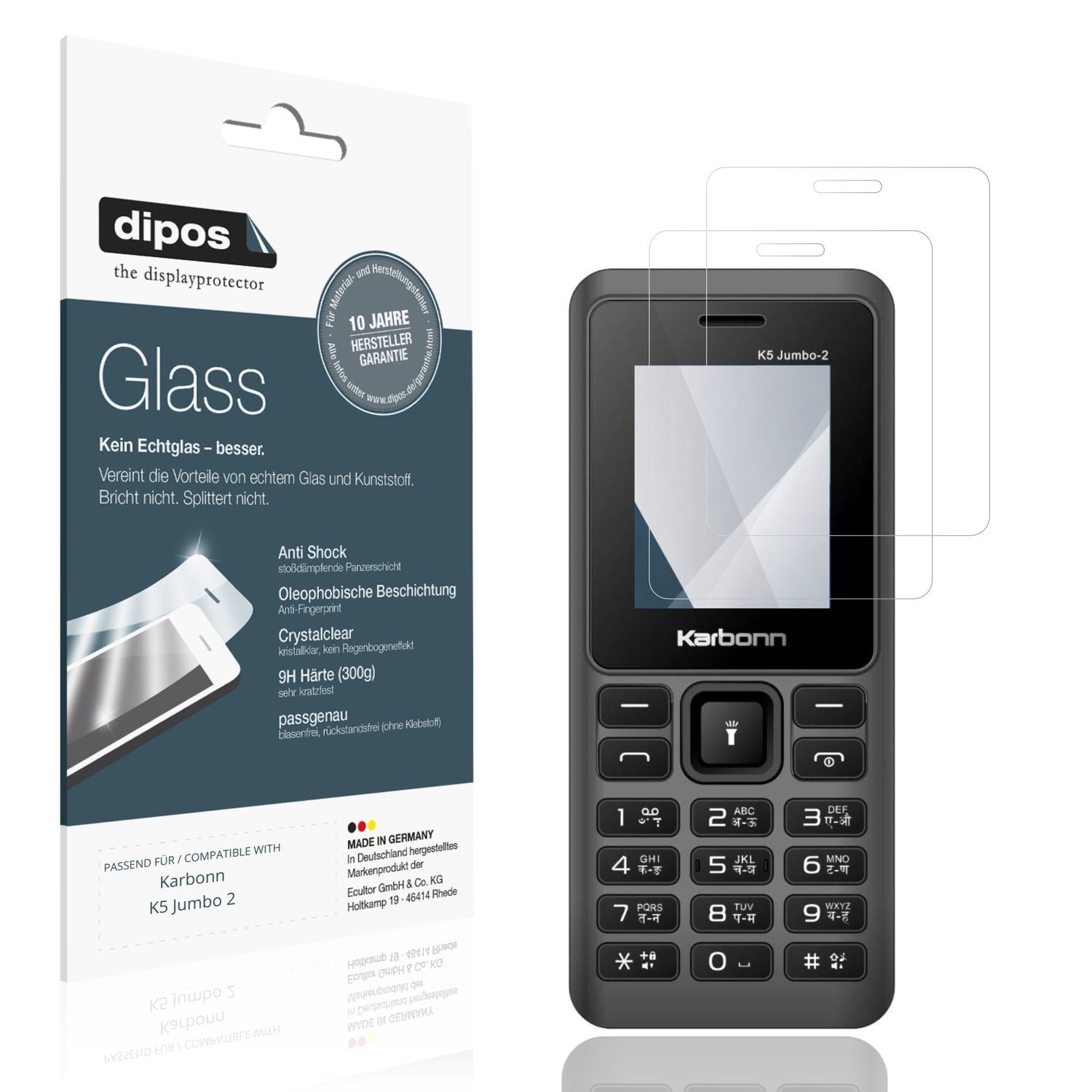 Klare Displayschutzfolie von dipos passend für Karbonn K5 Jumbo 2, 9H kratzfest und blasenfrei montiert
