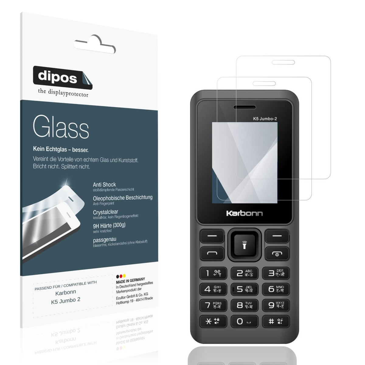 Klare Displayschutzfolie von dipos passend für Karbonn K5 Jumbo 2, 9H kratzfest und blasenfrei montiert