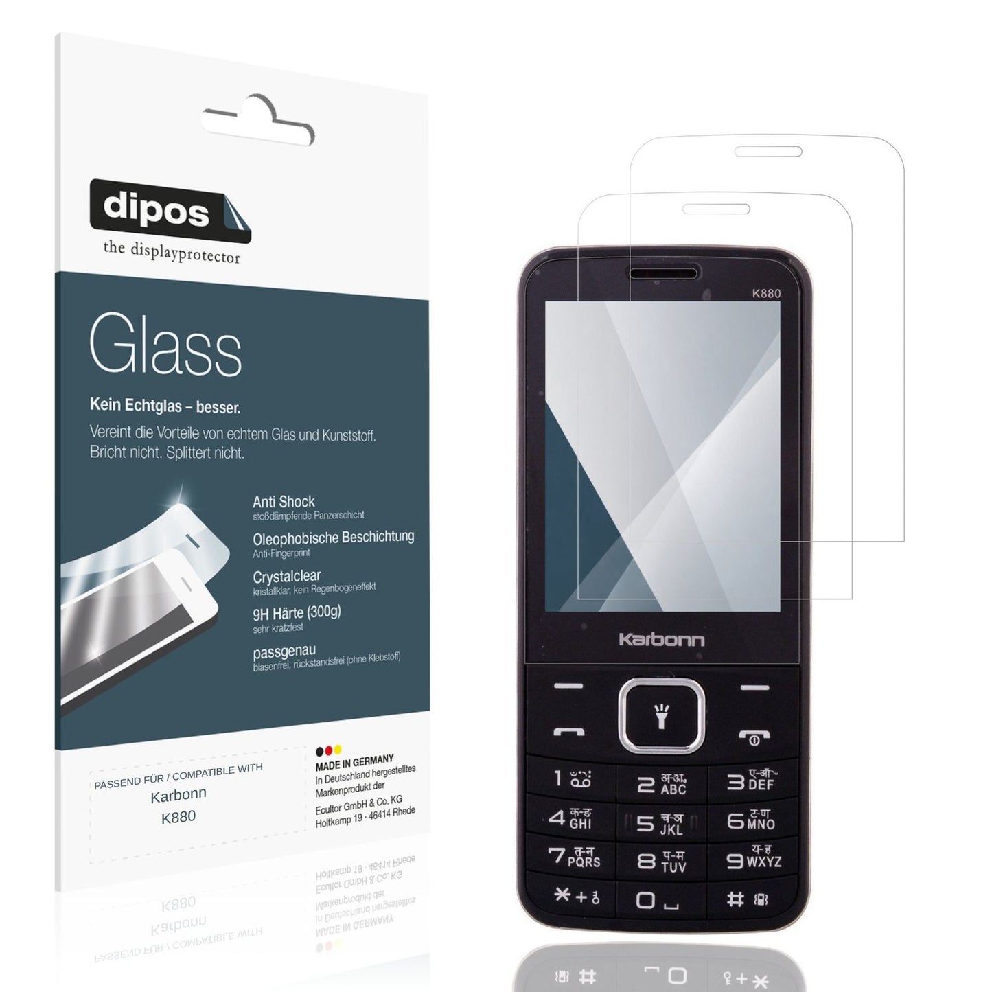 Klare Displayschutzfolie von dipos passend für Karbonn K880, 9H kratzfest und blasenfrei montiert