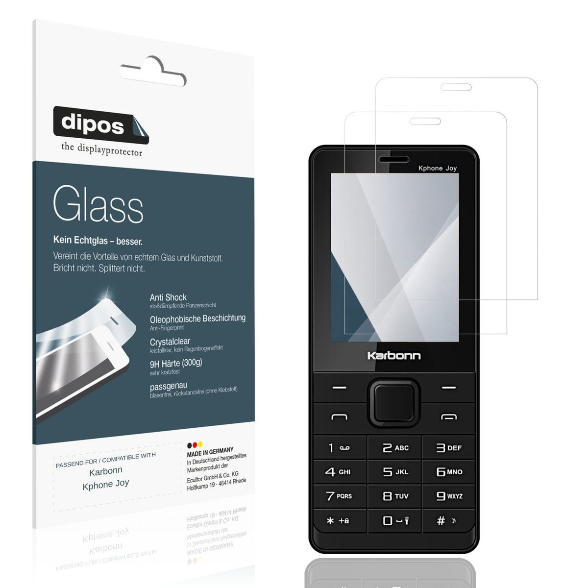Klare Displayschutzfolie von dipos passend für Karbonn Kphone Joy, 9H kratzfest und blasenfrei montiert