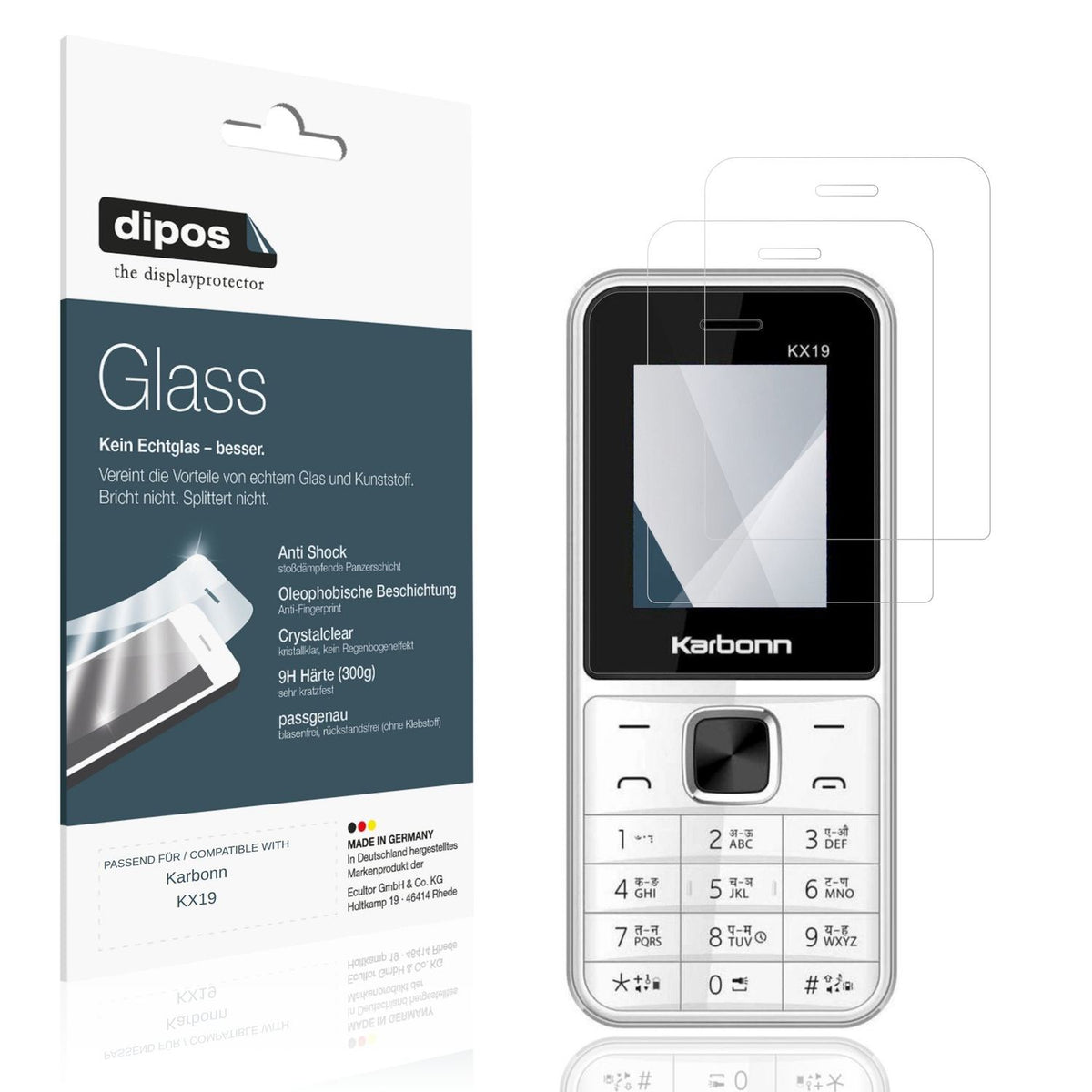 Klare Displayschutzfolie von dipos passend für Karbonn KX19, 9H kratzfest und blasenfrei montiert