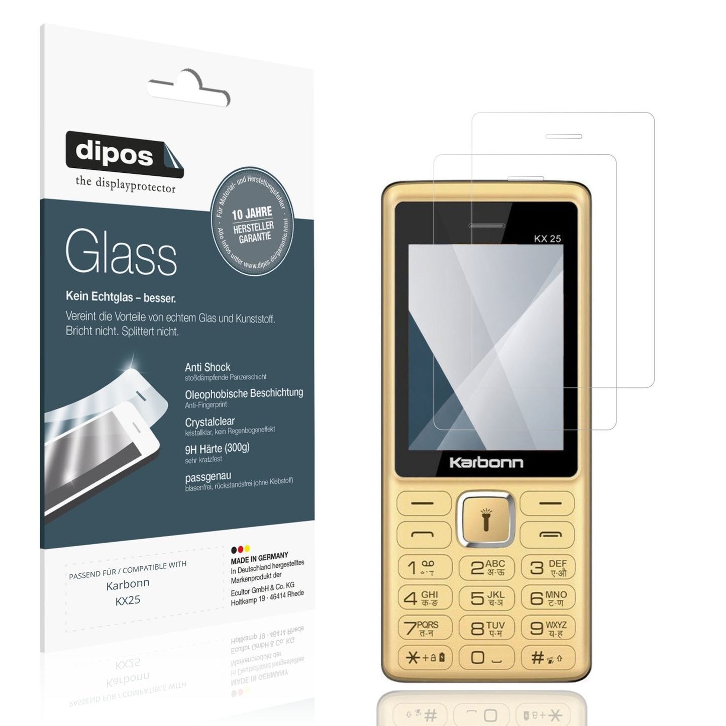 Klare Displayschutzfolie von dipos passend für Karbonn KX25, 9H kratzfest und blasenfrei montiert
