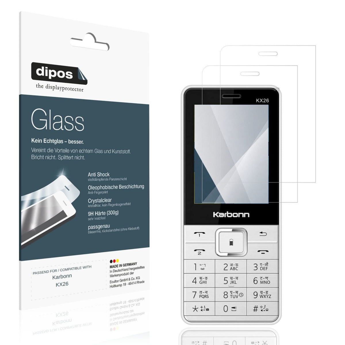Klare Displayschutzfolie von dipos passend für Karbonn KX26, 9H kratzfest und blasenfrei montiert