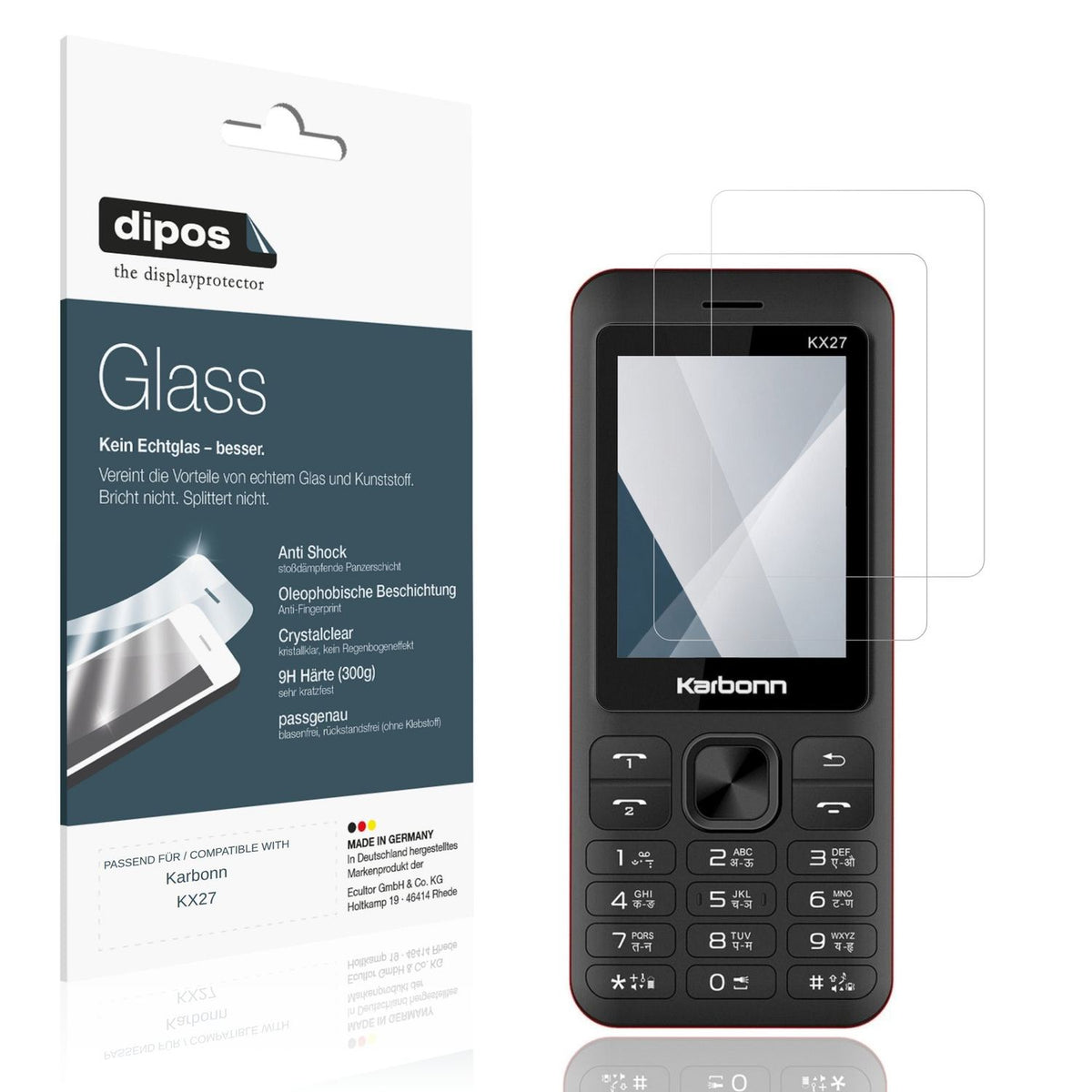 Klare Displayschutzfolie von dipos passend für Karbonn KX27, 9H kratzfest und blasenfrei montiert