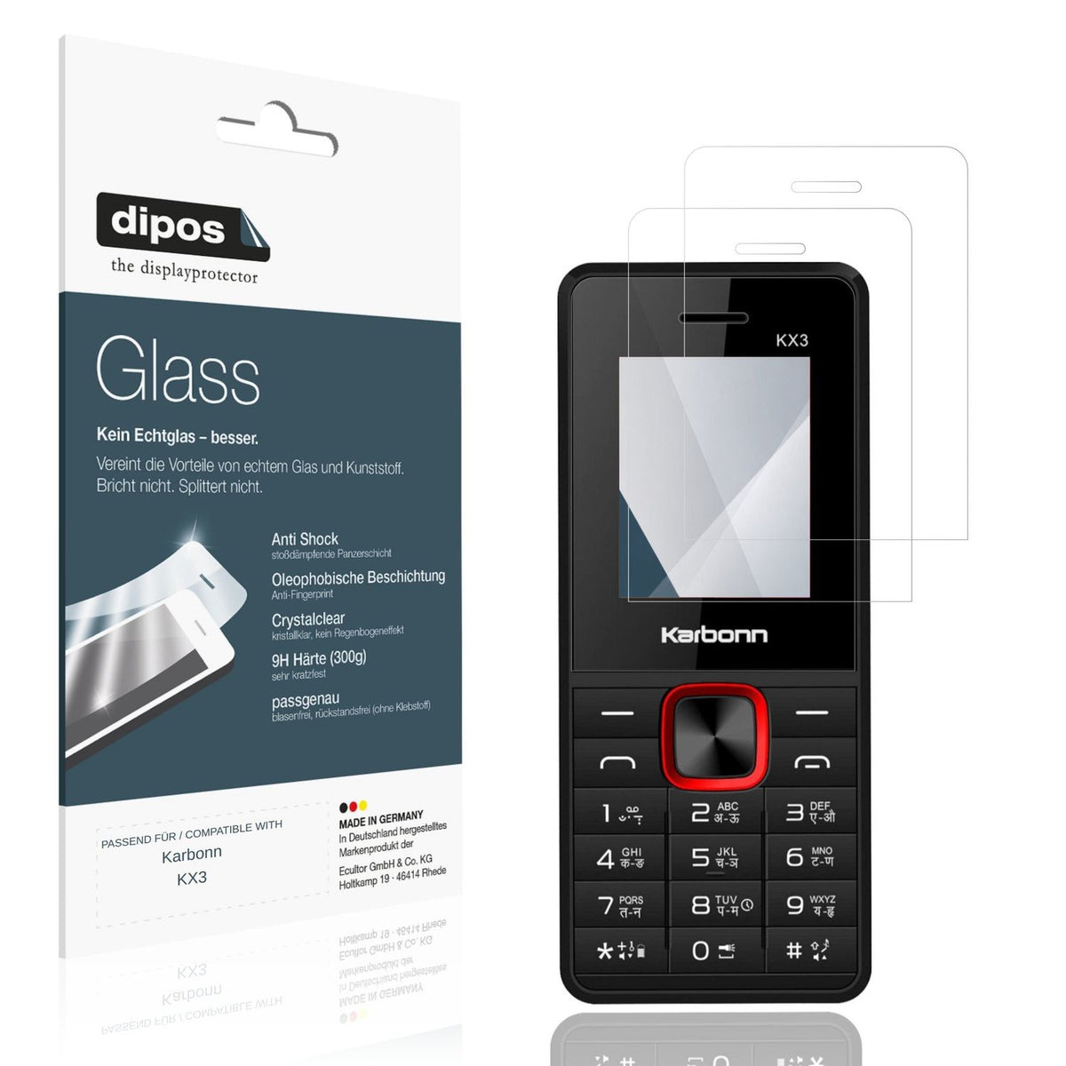 Klare Displayschutzfolie von dipos passend für Karbonn KX3, 9H kratzfest und blasenfrei montiert