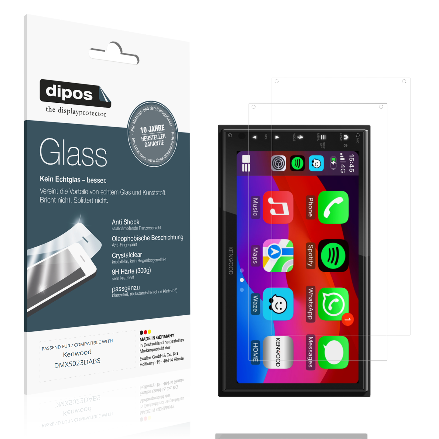 Klare Displayschutzfolie von dipos passend für Kenwood DMX5023DABS, 9H kratzfest und blasenfrei montiert