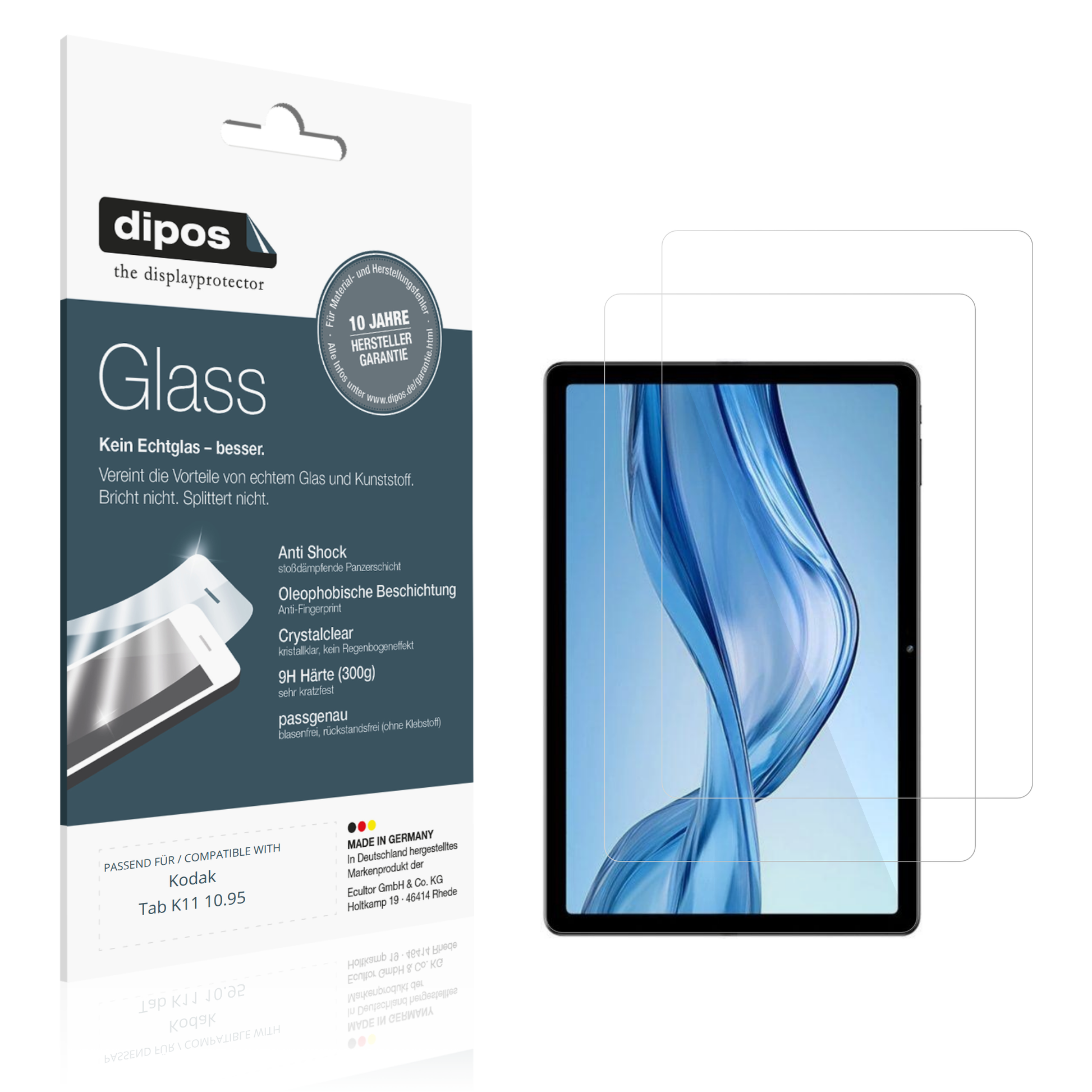 Klare Displayschutzfolie von dipos passend für Kodak Tab K11 10.95, 9H kratzfest und blasenfrei montiert