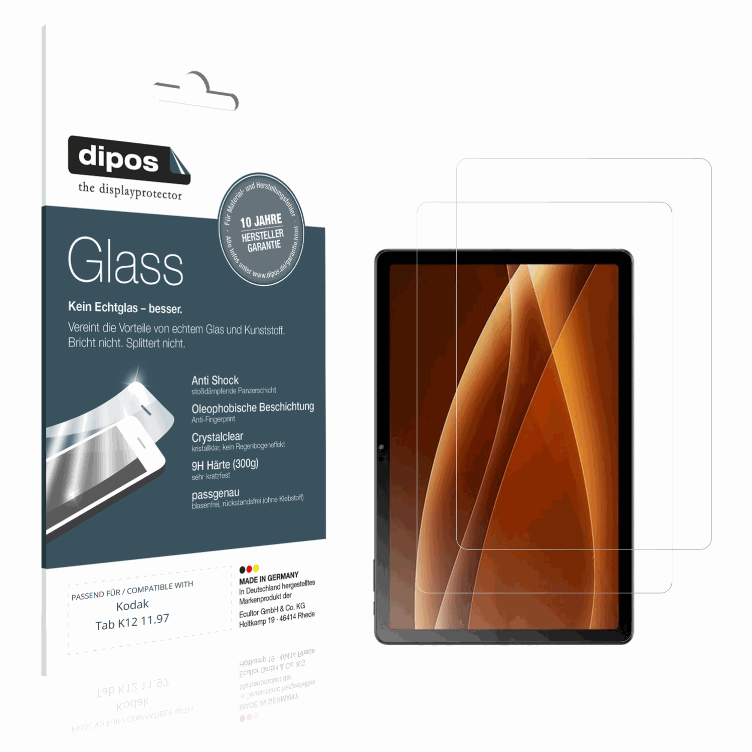 Klare Displayschutzfolie von dipos passend für Kodak Tab K12 11.97, 9H kratzfest und blasenfrei montiert