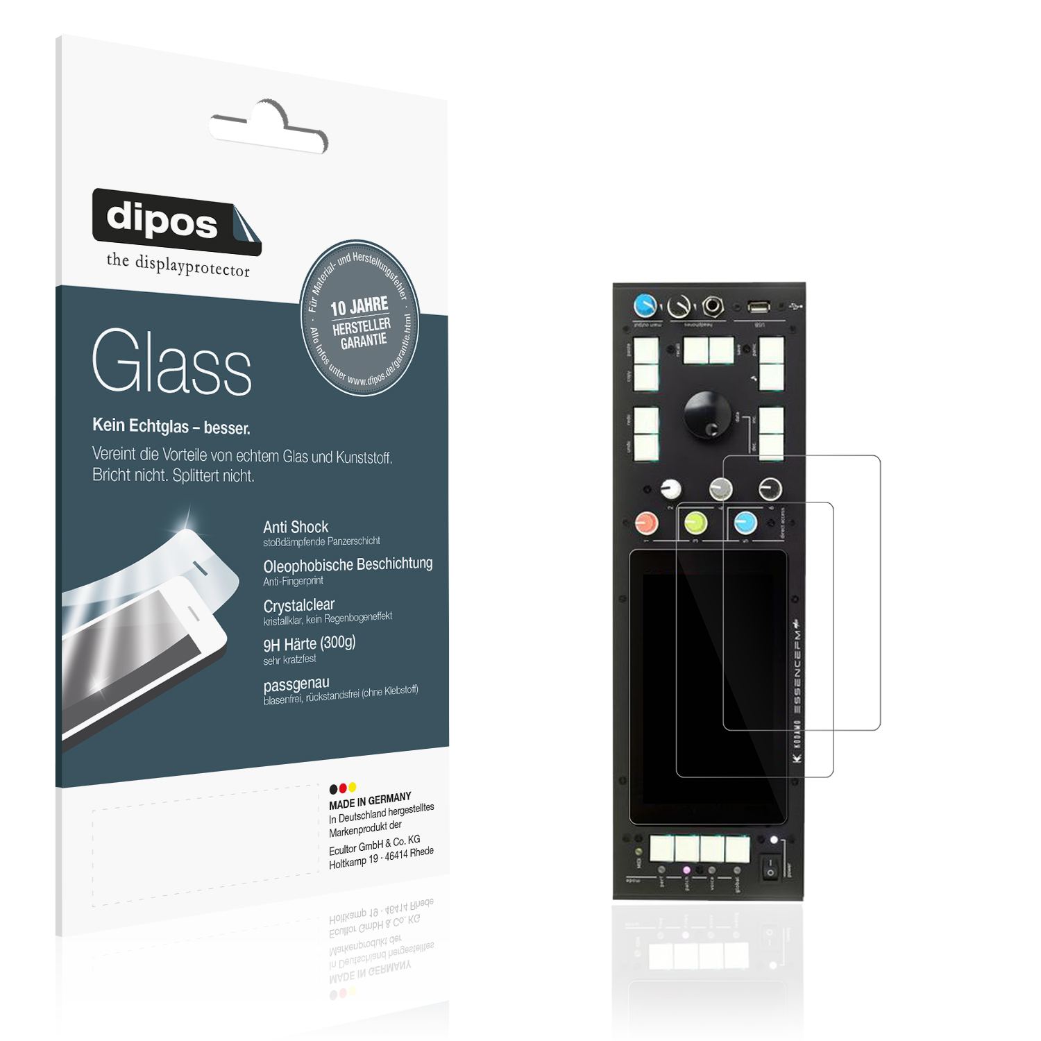 Klare Displayschutzfolie von dipos passend für Kodamo EssenceFM MKII, 9H kratzfest und blasenfrei montiert