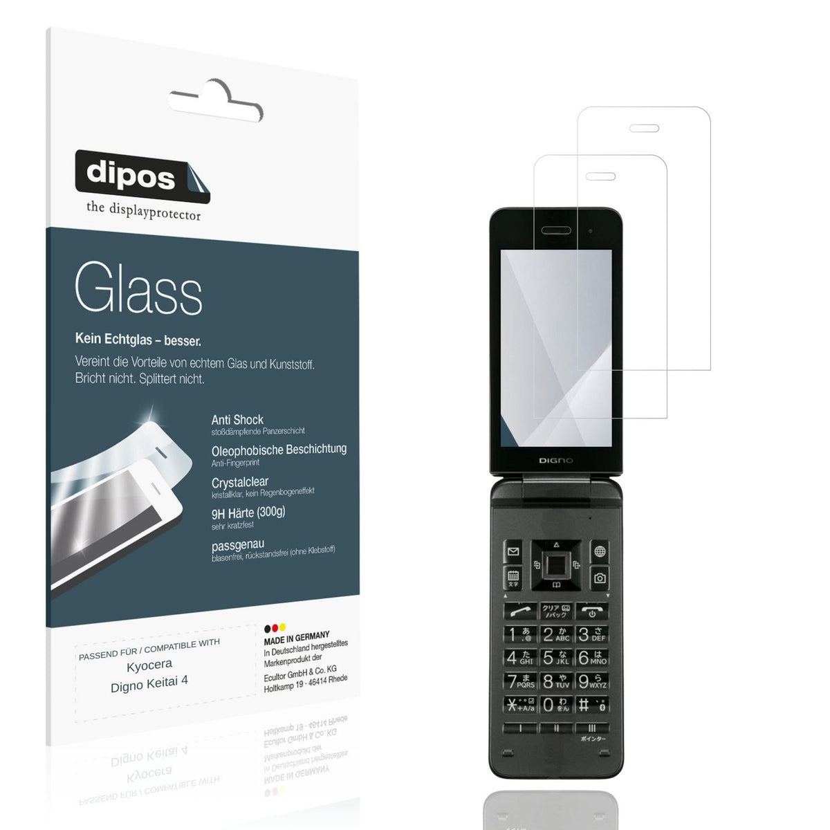 Klare Displayschutzfolie von dipos passend für Kyocera Digno Keitai 4, 9H kratzfest und blasenfrei montiert