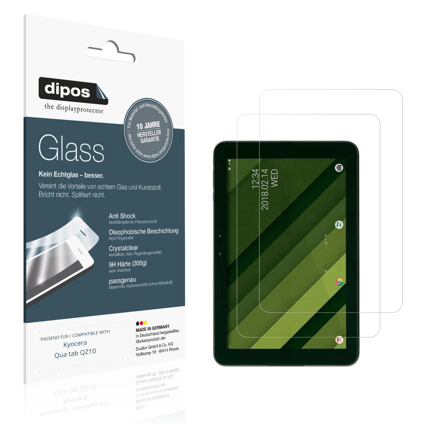 Klare Displayschutzfolie von dipos passend für Kyocera Qua tab QZ10, 9H kratzfest und blasenfrei montiert