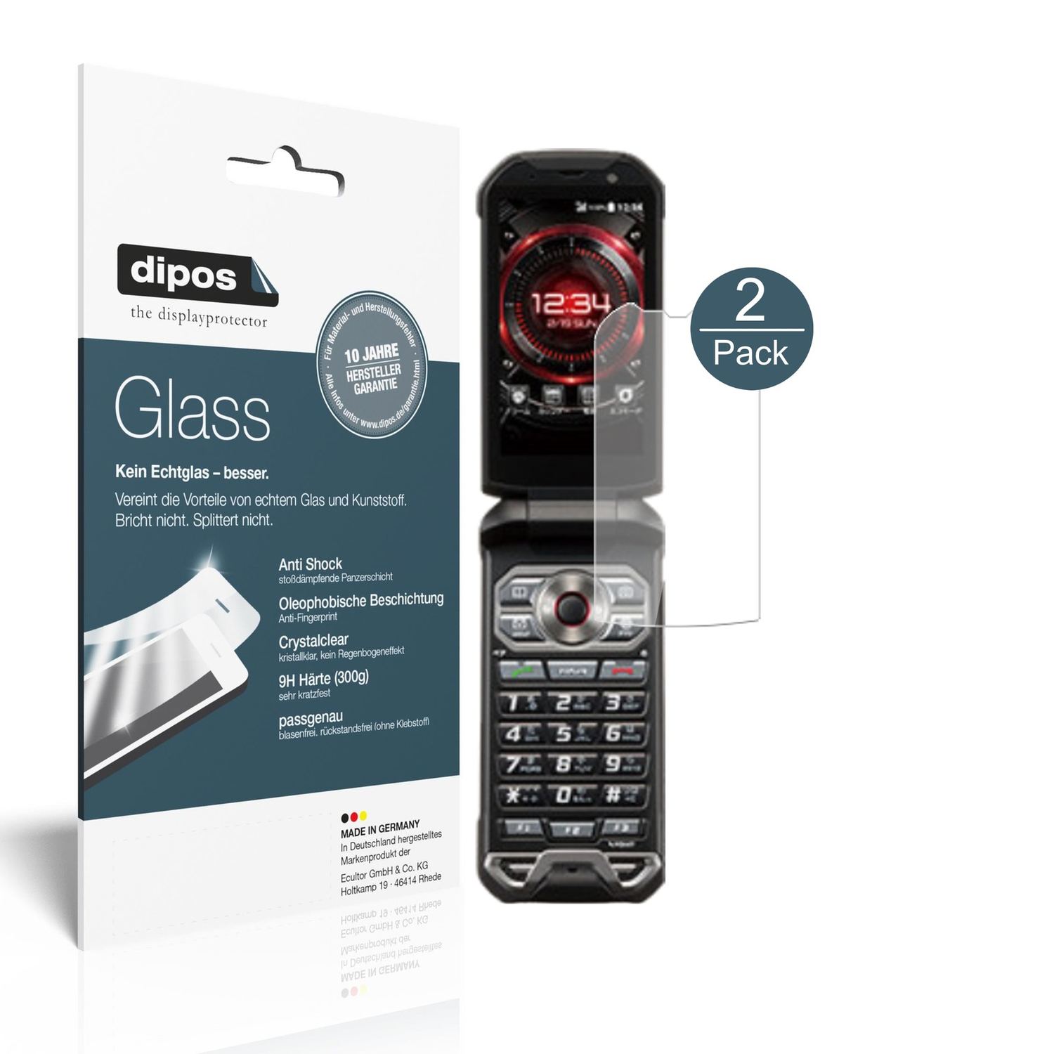 Klare Displayschutzfolie von dipos passend für Kyocera Torque X01, 9H kratzfest und blasenfrei montiert
