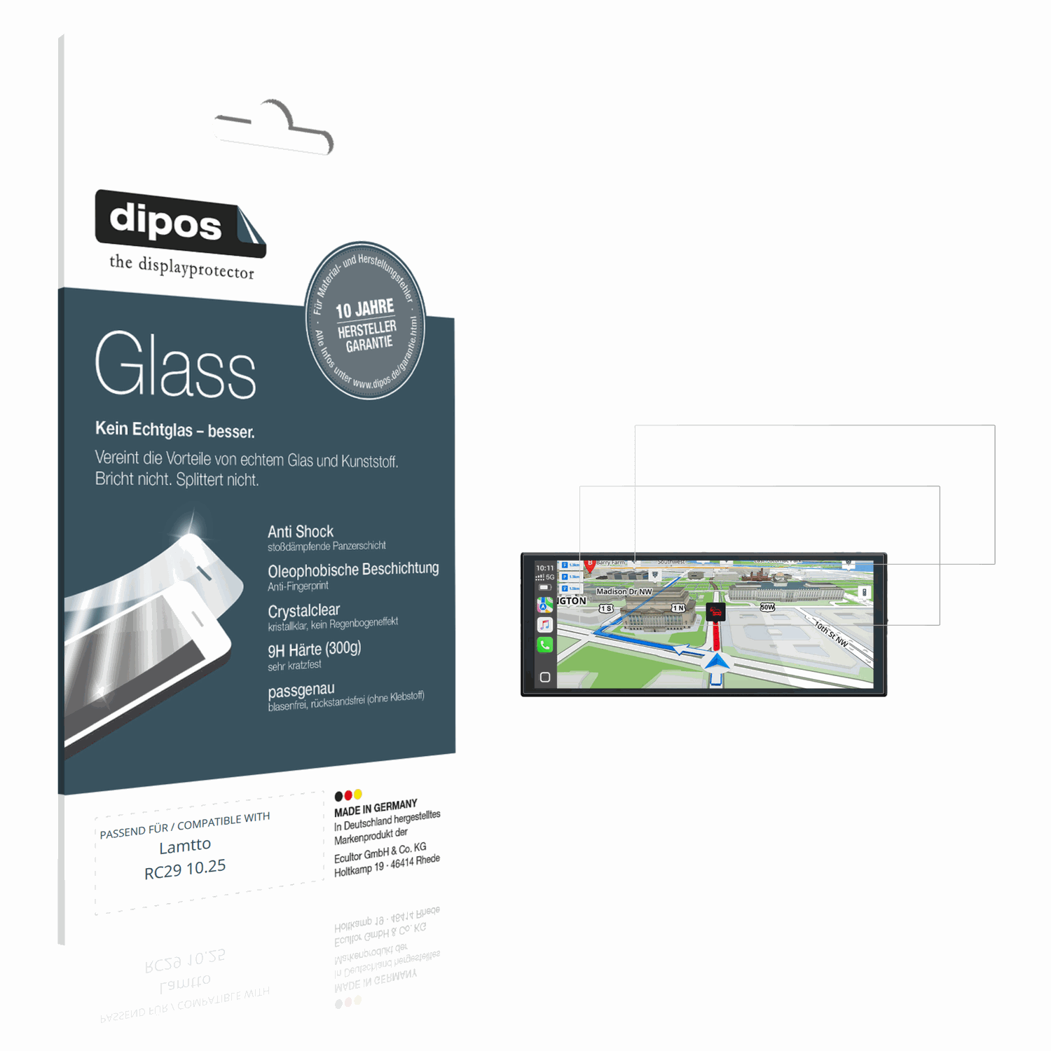 Klare Displayschutzfolie von dipos passend für Lamtto RC29 10.25, 9H kratzfest und blasenfrei montiert