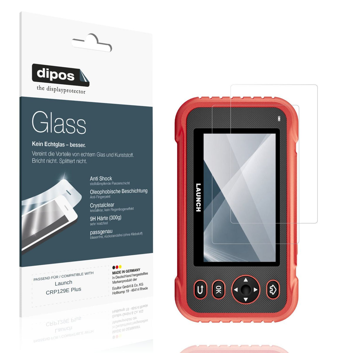 Klare Displayschutzfolie von dipos passend für Launch CRP129E Plus, 9H kratzfest und blasenfrei montiert