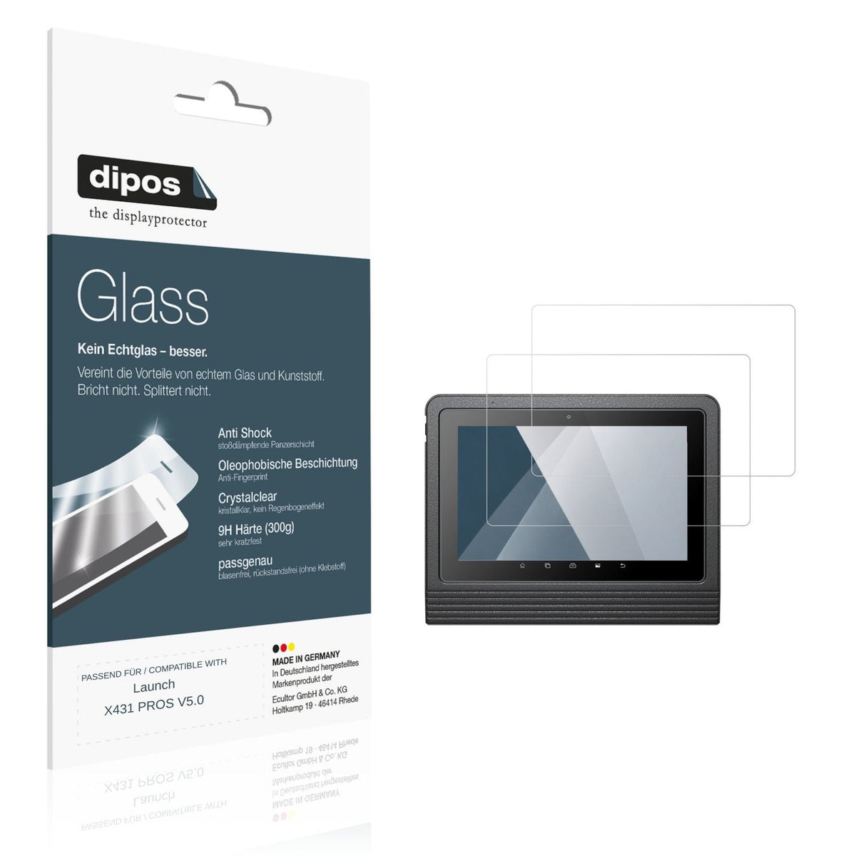 Klare Displayschutzfolie von dipos passend für Launch X431 PROS V5.0, 9H kratzfest und blasenfrei montiert
