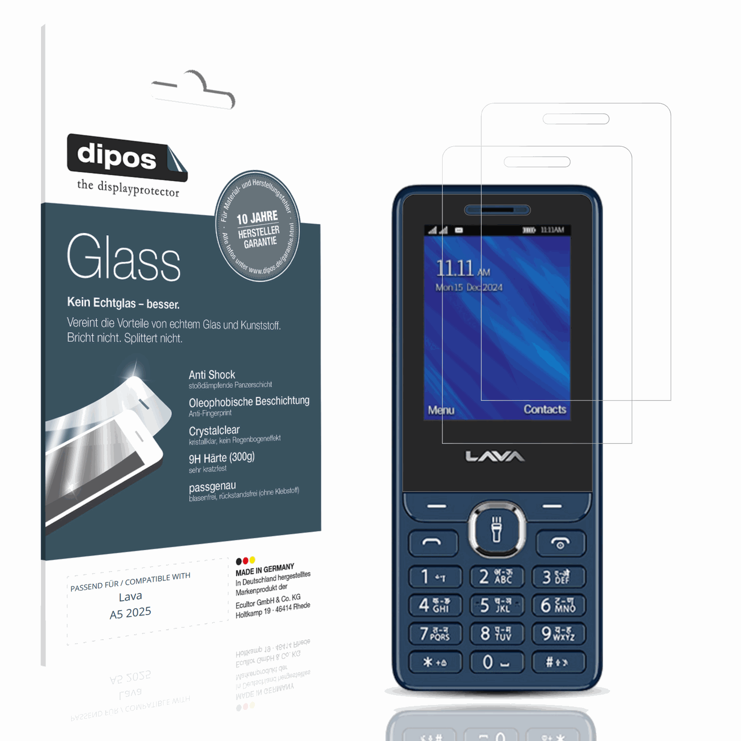 Klare Displayschutzfolie von dipos passend für Lava A5 2025, 9H kratzfest und blasenfrei montiert