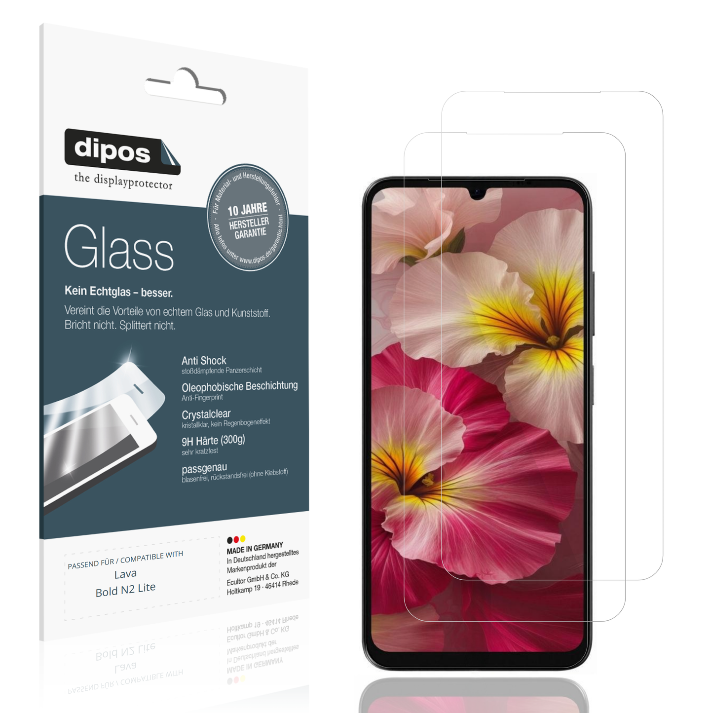 Klare Displayschutzfolie von dipos passend für Lava Bold N2 Lite, 9H kratzfest und blasenfrei montiert