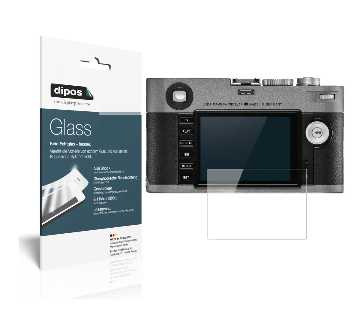 Klare Displayschutzfolie von dipos passend für Leica M-E (Typ) 240, 9H kratzfest und blasenfrei montiert