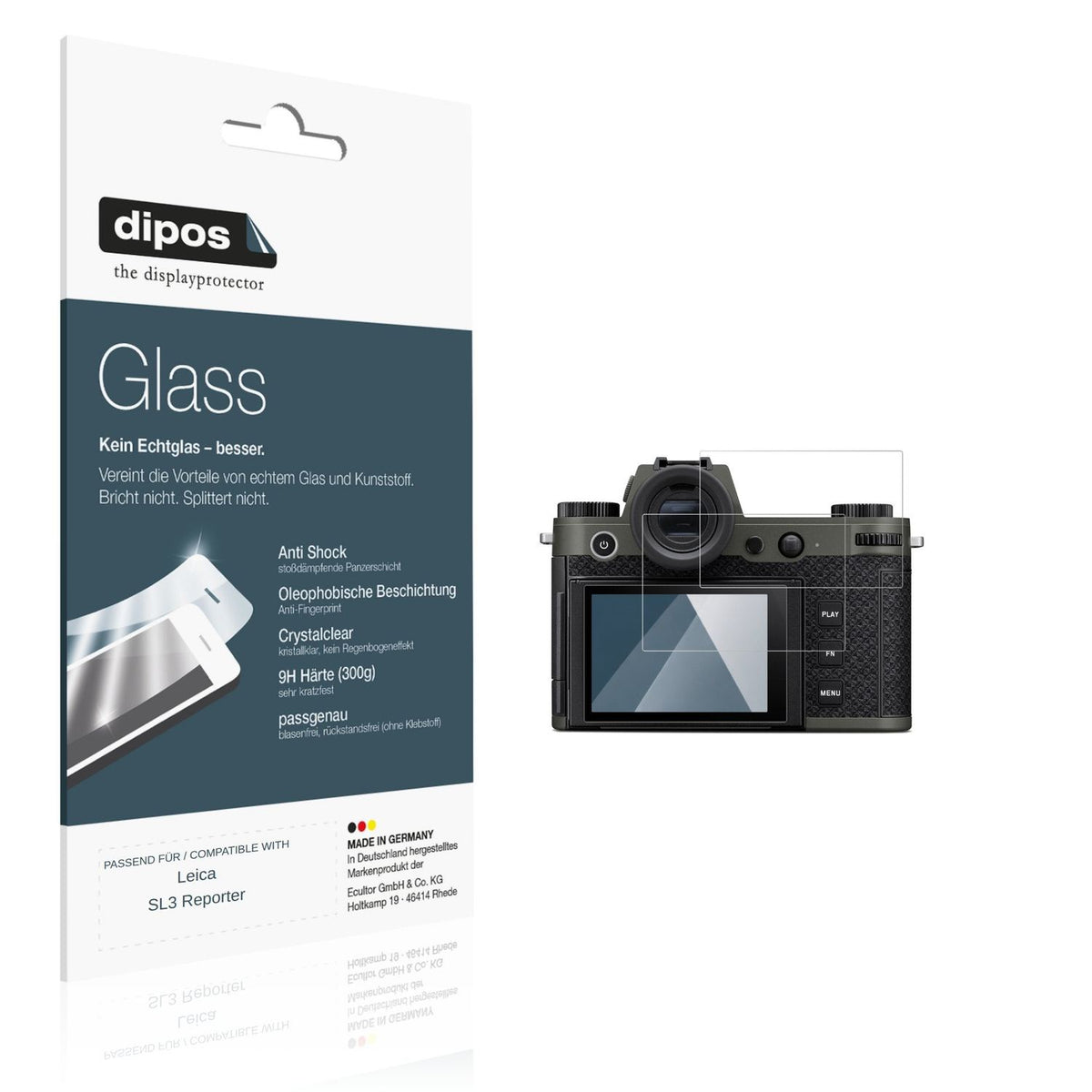 Klare Displayschutzfolie von dipos passend für Leica SL3 Reporter, 9H kratzfest und blasenfrei montiert