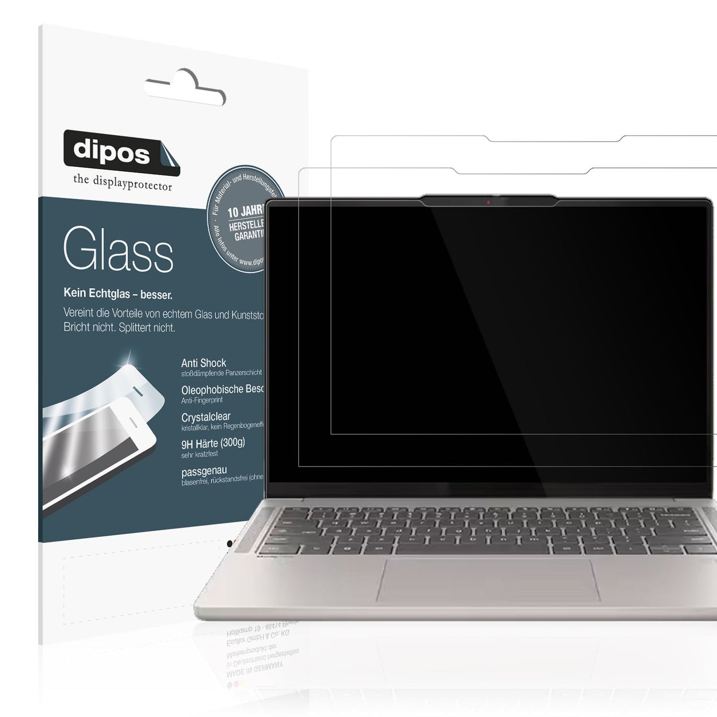 Klare Displayschutzfolie von dipos passend für Lenovo Chromebook Plus Gen 10 14 Zoll, 9H kratzfest und blasenfrei montiert