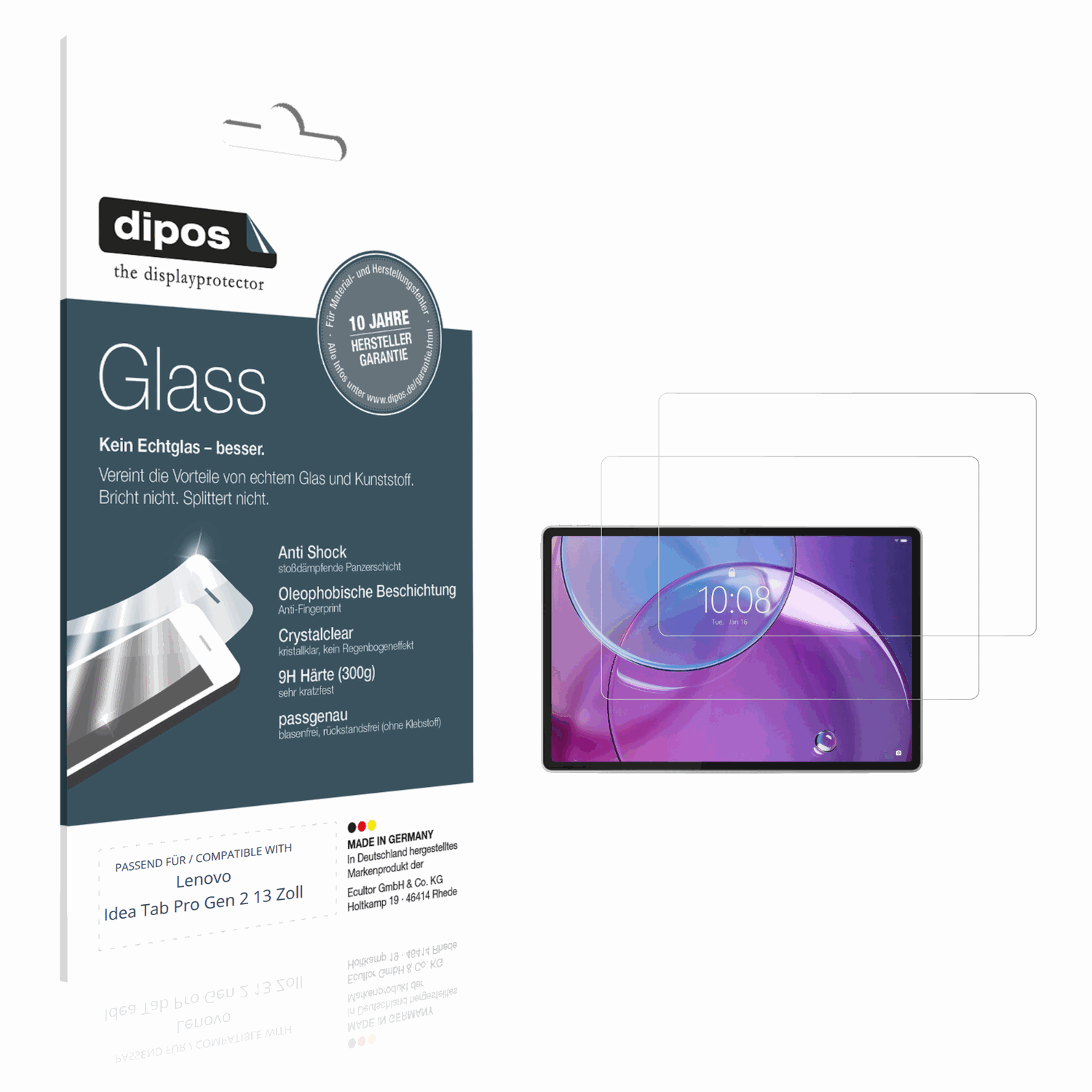 Klare Displayschutzfolie von dipos passend für Lenovo Idea Tab Pro Gen 2 13 Zoll, 9H kratzfest und blasenfrei montiert