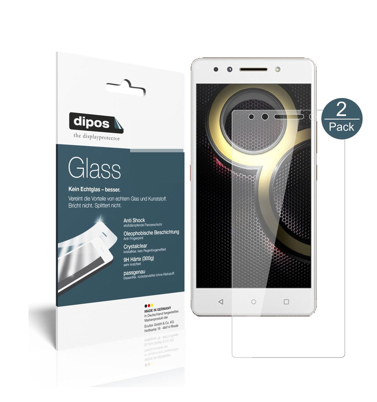 Klare Displayschutzfolie von dipos passend für Lenovo K8 Note, 9H kratzfest und blasenfrei montiert