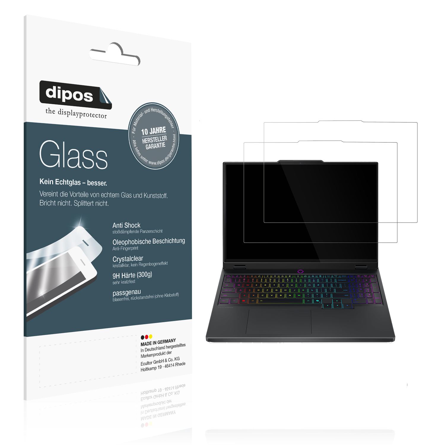 Klare Displayschutzfolie von dipos passend für Lenovo Legion 5 15IRX10, 9H kratzfest und blasenfrei montiert