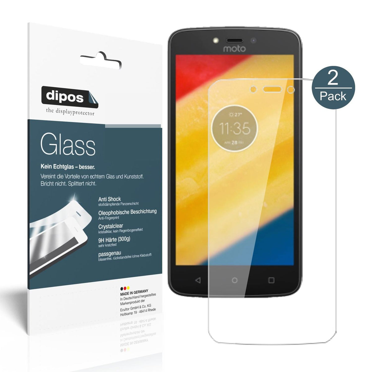 Klare Displayschutzfolie von dipos passend für Lenovo Moto C, 9H kratzfest und blasenfrei montiert