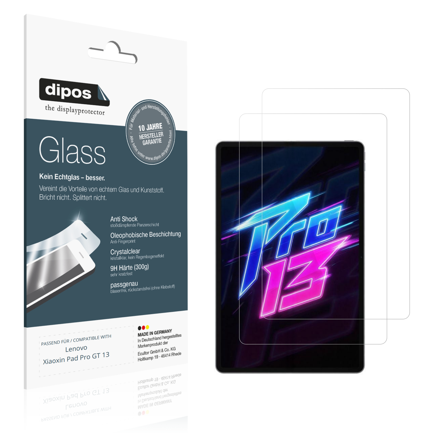 Klare Displayschutzfolie von dipos passend für Lenovo Xiaoxin Pad Pro GT 13, 9H kratzfest und blasenfrei montiert