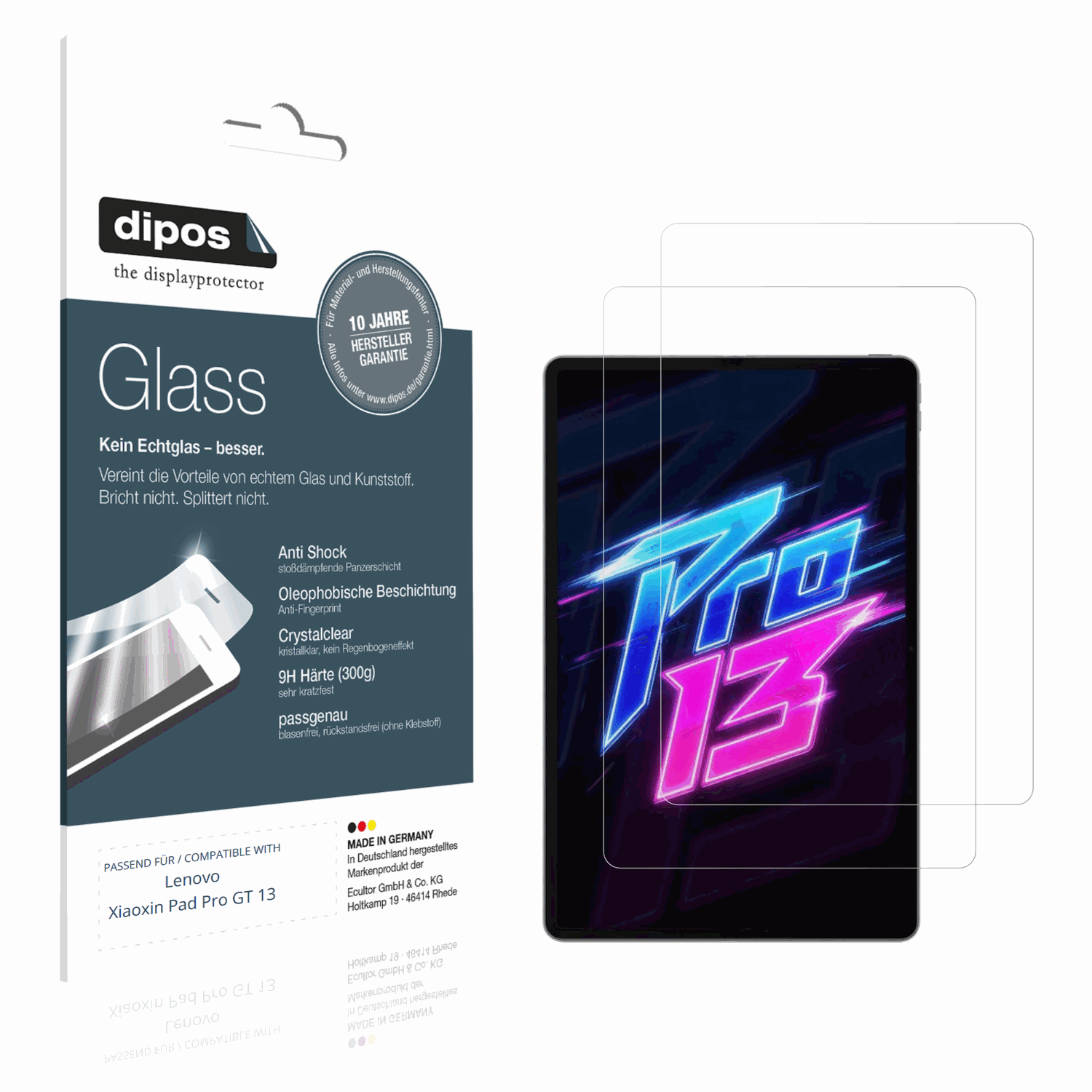 Klare Displayschutzfolie von dipos passend für Lenovo Xiaoxin Pad Pro GT 13, 9H kratzfest und blasenfrei montiert