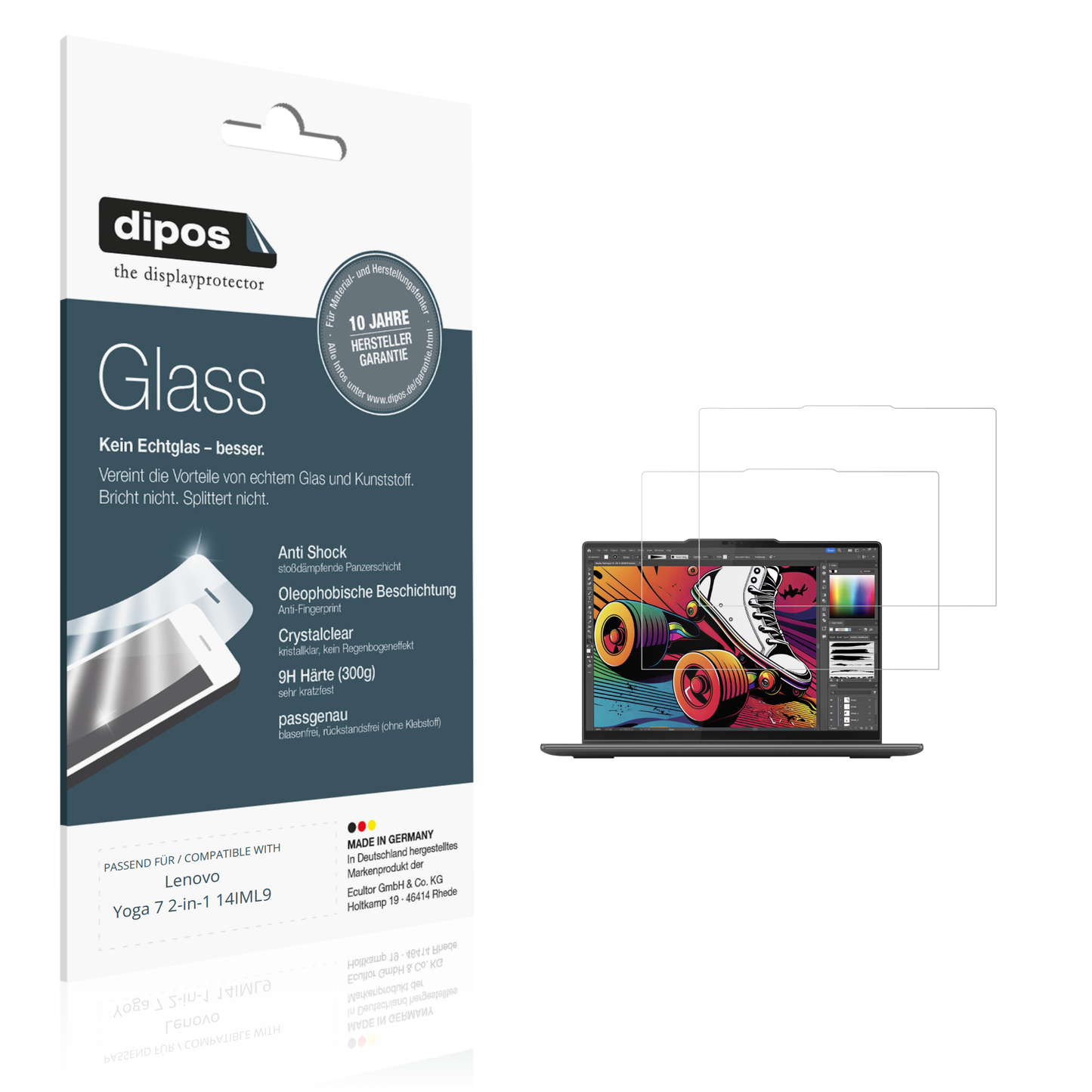 Klare Displayschutzfolie von dipos passend für Lenovo Yoga 7 2-in-1 14IML9, 9H kratzfest und blasenfrei montiert