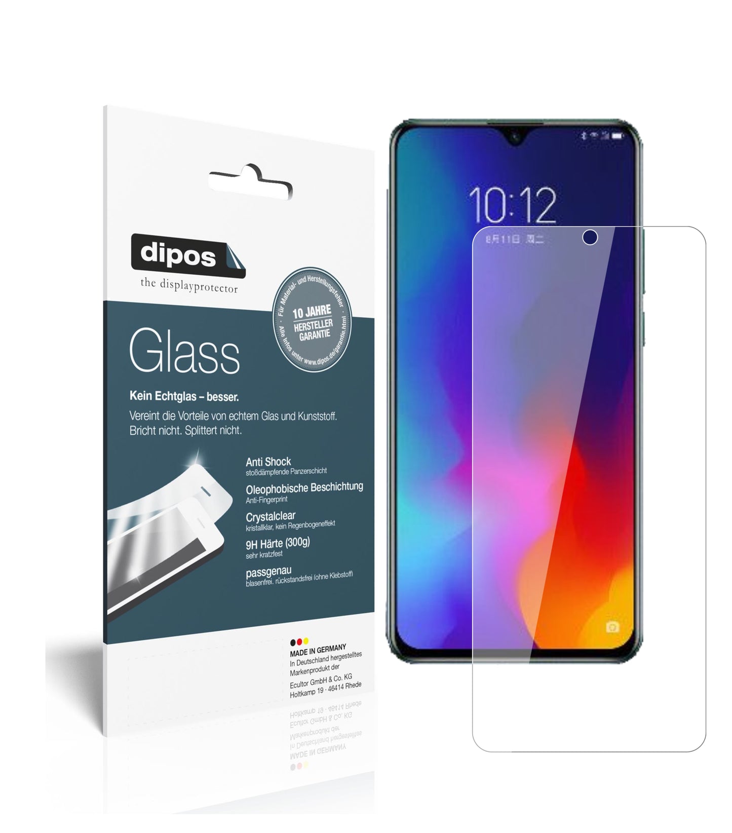 Klare Displayschutzfolie von dipos passend für Lenovo K10 note, 9H kratzfest und blasenfrei montiert
