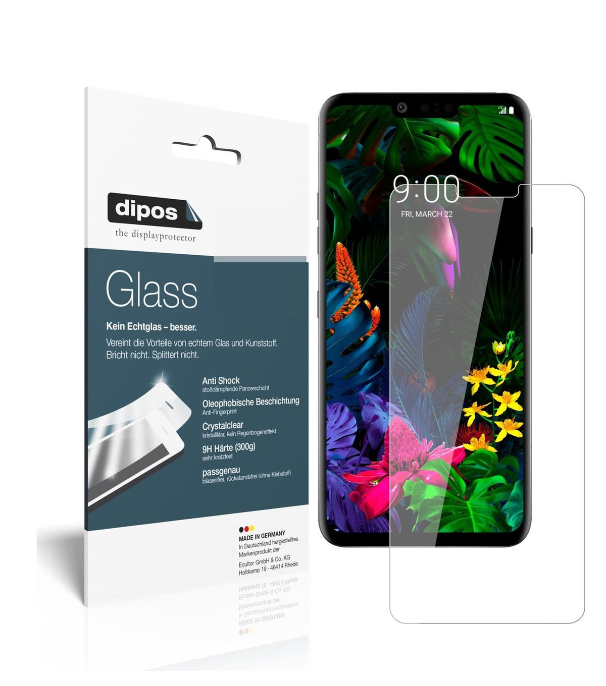 Klare Displayschutzfolie von dipos passend für LG G8 ThinQ, 9H kratzfest und blasenfrei montiert