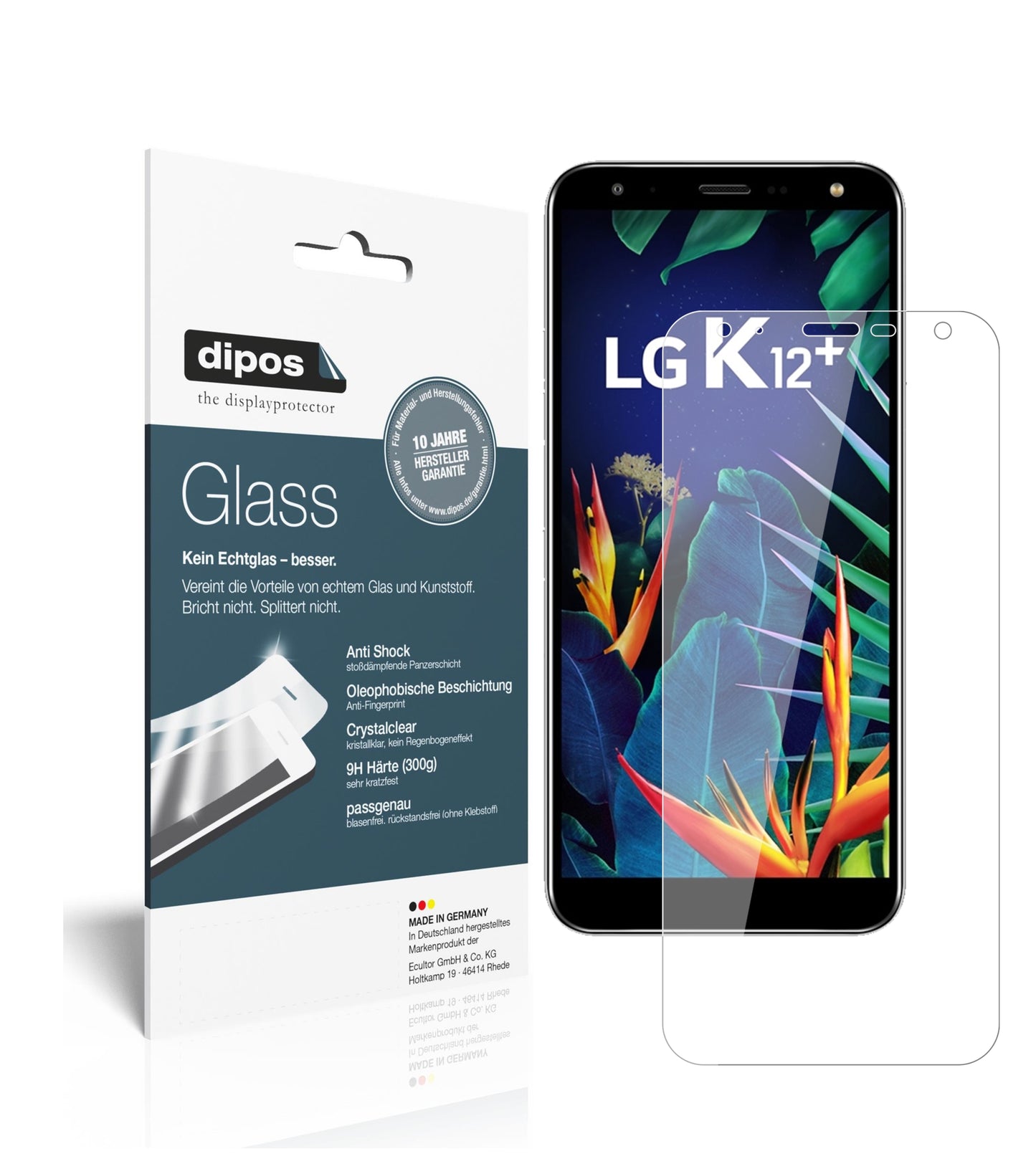 Klare Displayschutzfolie von dipos passend für LG K12 Plus, 9H kratzfest und blasenfrei montiert