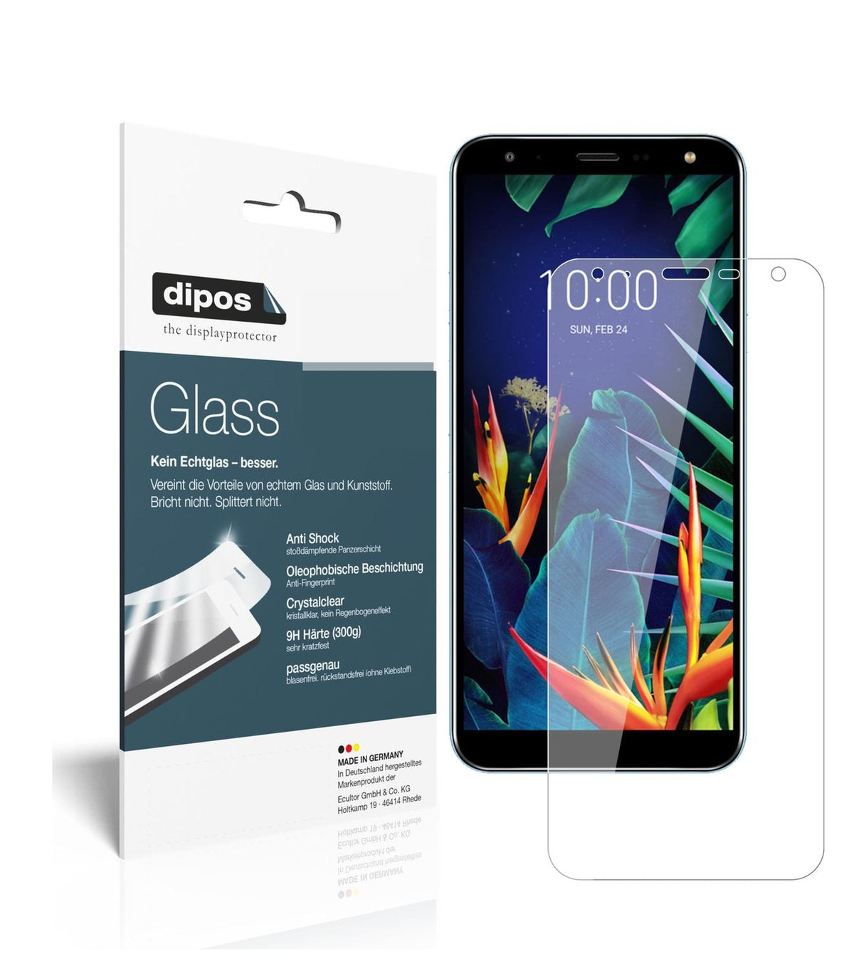 Klare Displayschutzfolie von dipos passend für LG K40, 9H kratzfest und blasenfrei montiert