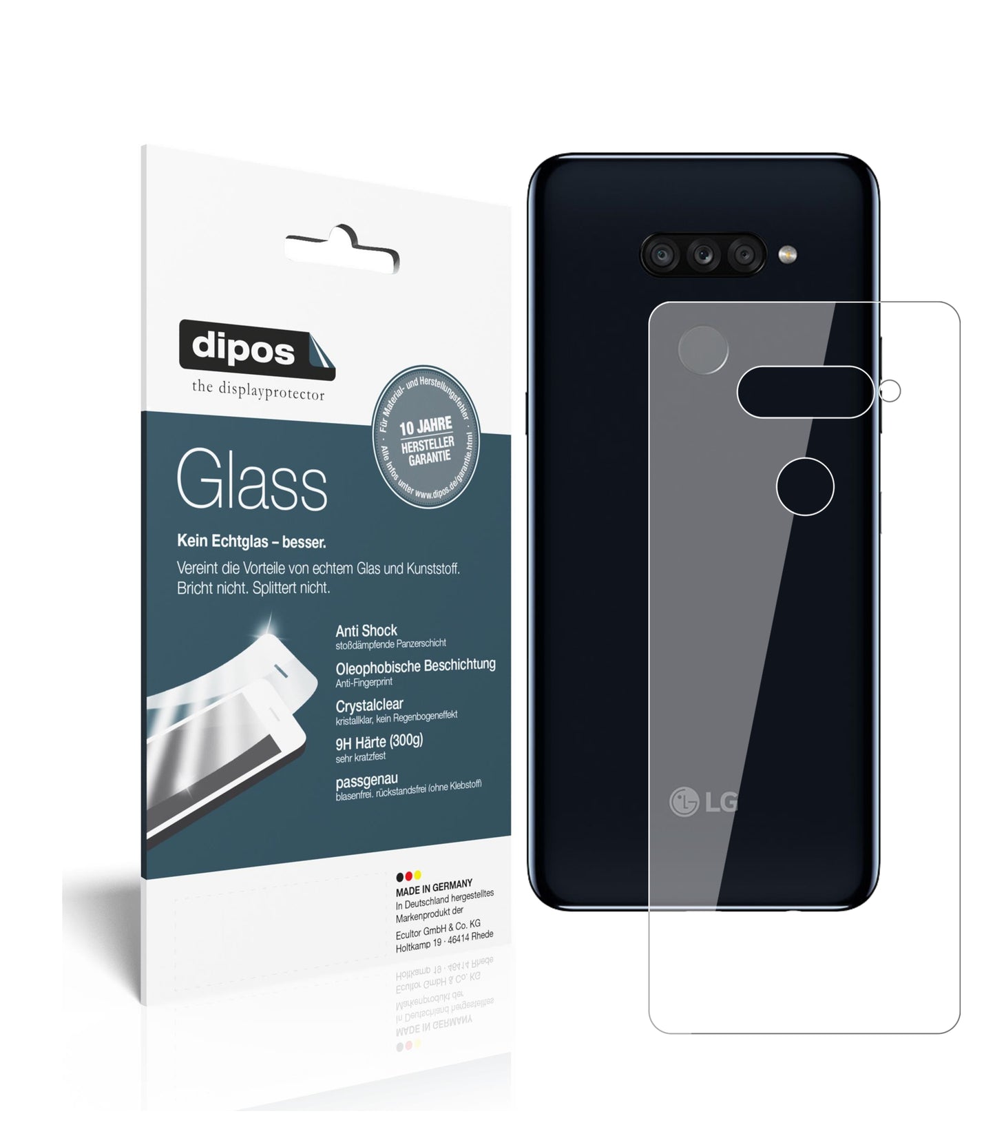 Klare Displayschutzfolie von dipos passend für LG K50S Rückseite, 9H kratzfest und blasenfrei montiert