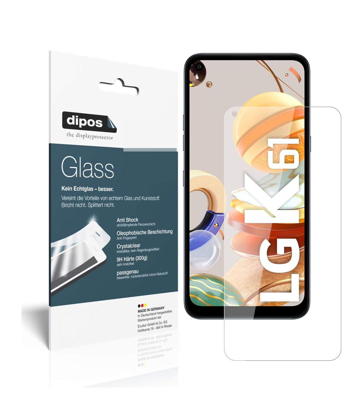 Klare Displayschutzfolie von dipos passend für LG K61, 9H kratzfest und blasenfrei montiert