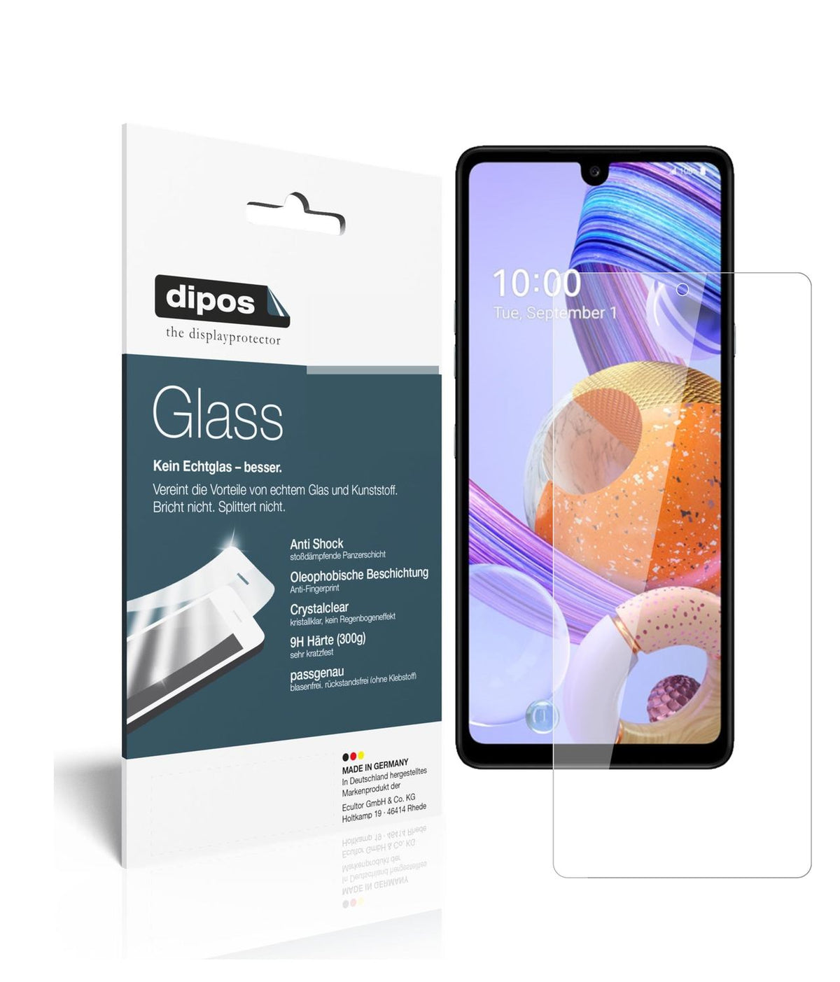 Klare Displayschutzfolie von dipos passend für LG K71, 9H kratzfest und blasenfrei montiert